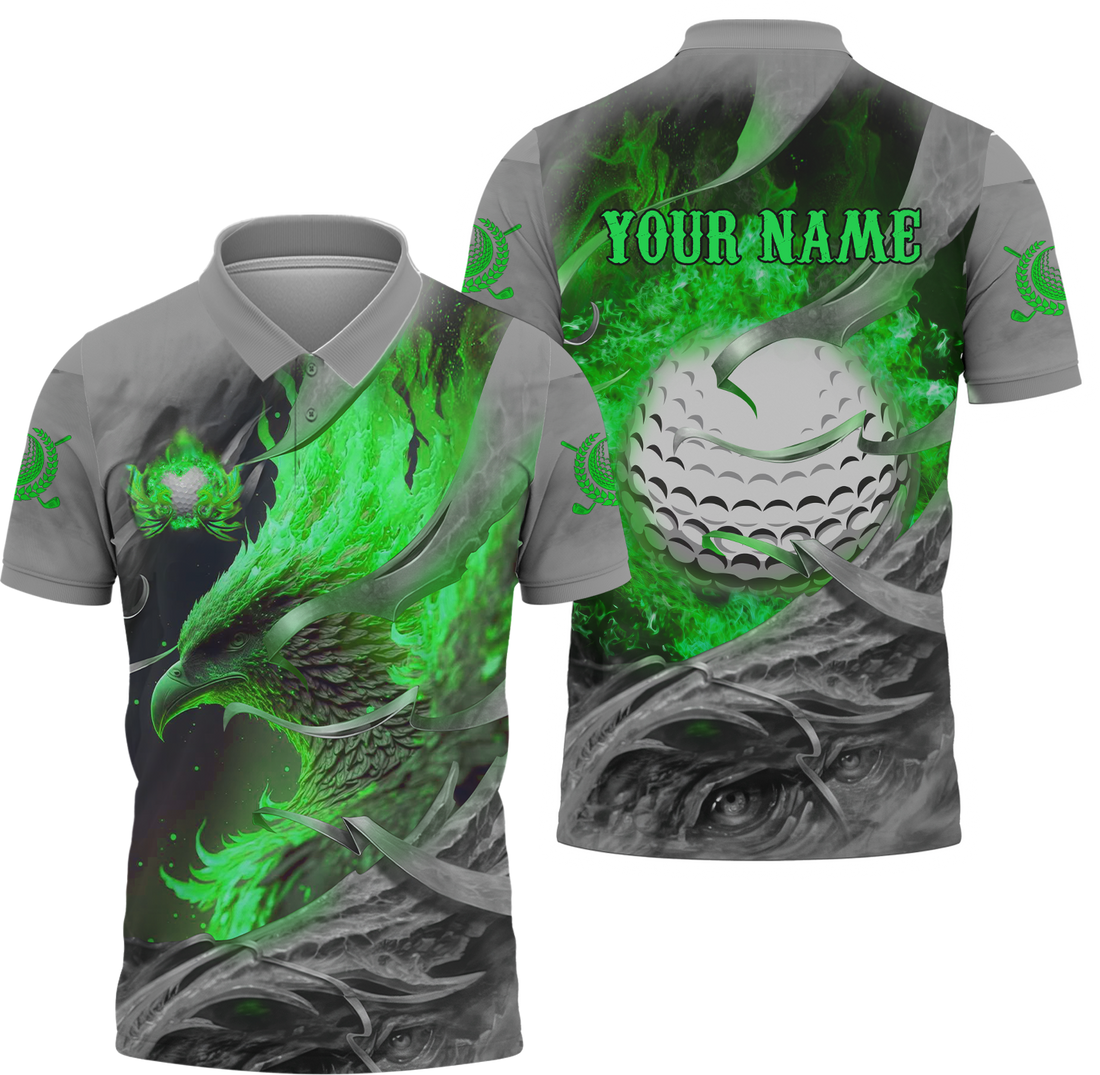 Green Phoenix Custom Golf Polo Shirt, Golf Apparel, Golf Gift For Men