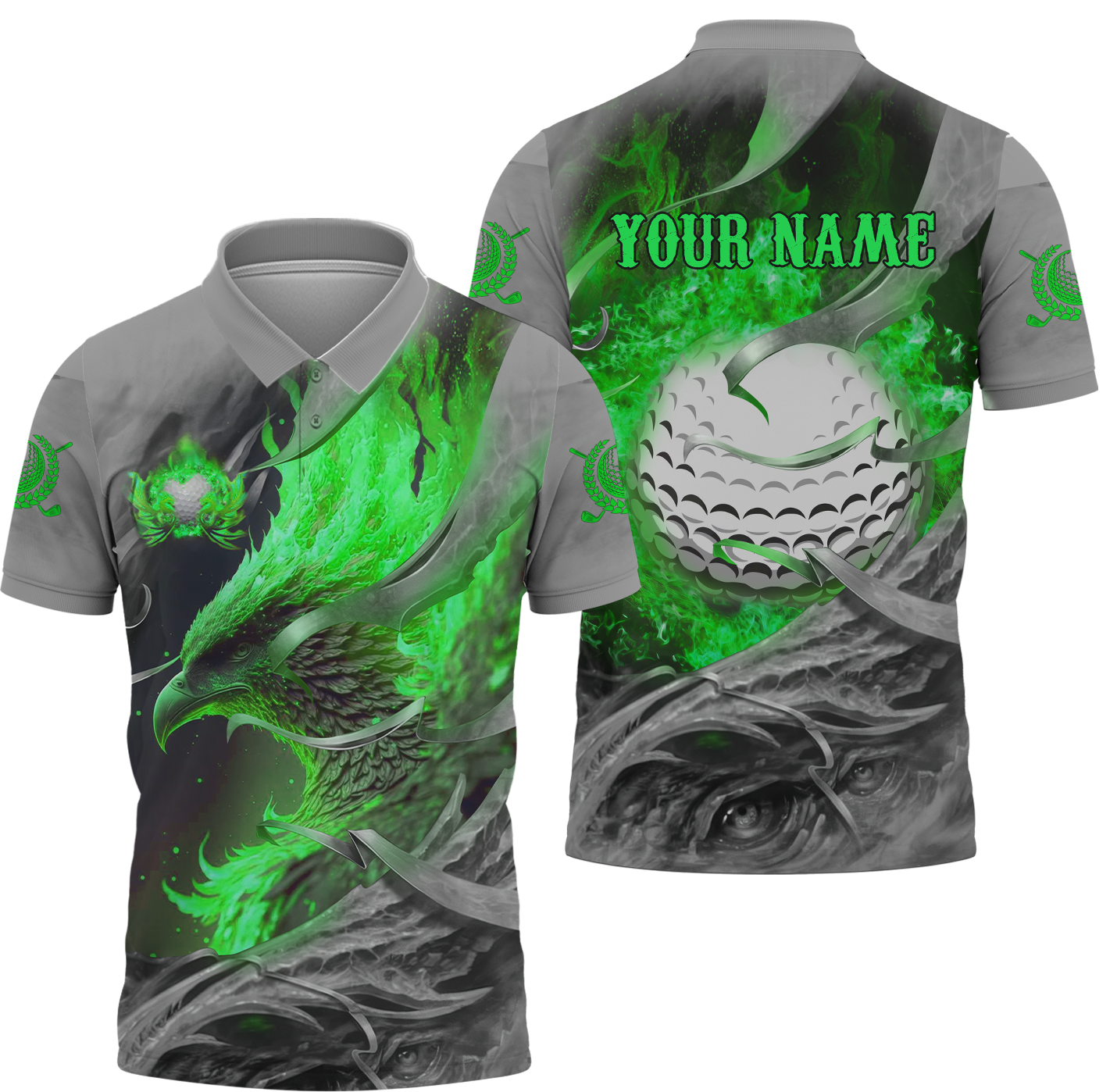 Green Phoenix Custom Golf Polo Shirt, Golf Apparel, Golf Gift For Men