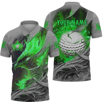 Green Phoenix Custom Golf Polo Shirt, Golf Apparel, Golf Gift For Men