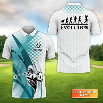 Golfing Evolution Blue Pattern - Personalized Name 3D Polo Shirt Gift For Golfers