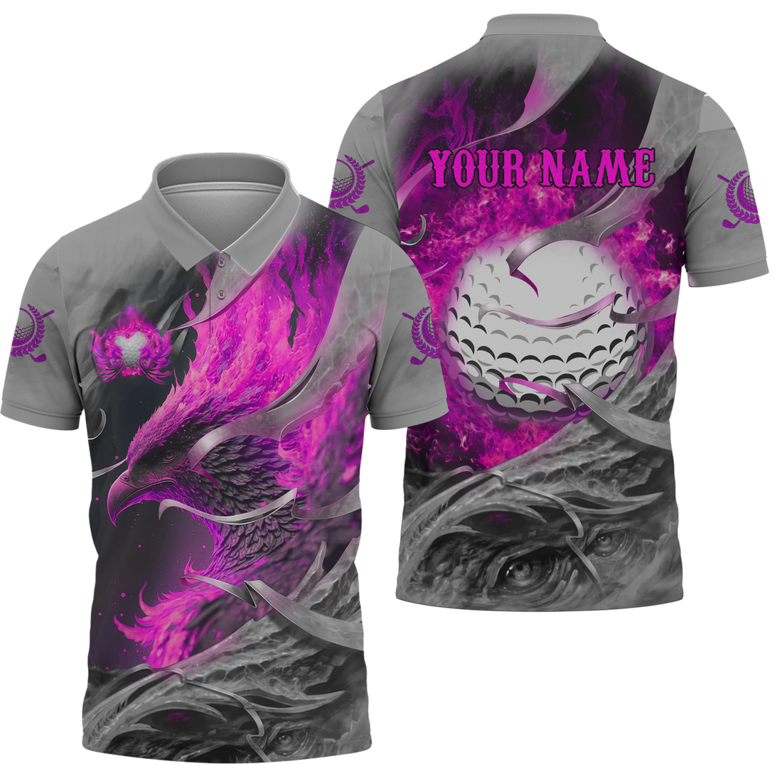 Pink Phoenix Custom Golf Polo Shirt, Golf Apparel, Golf Gift For Men