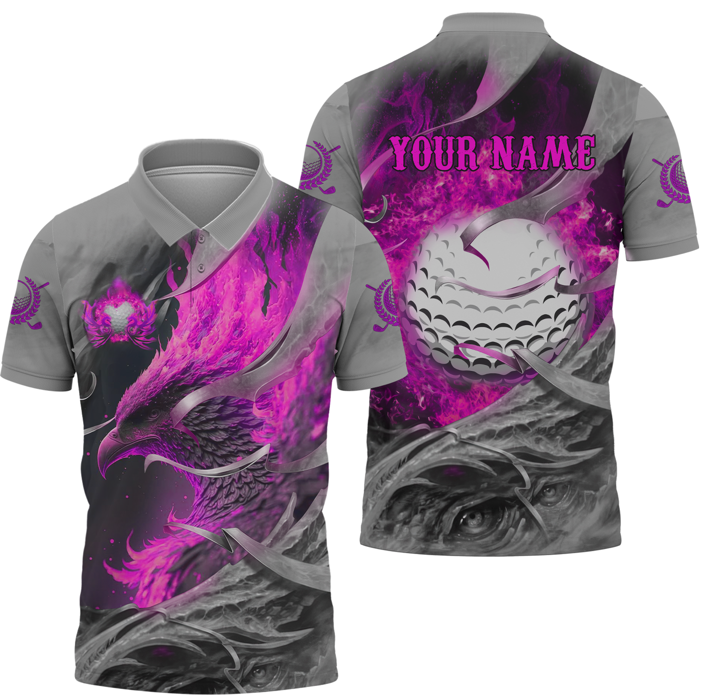 Pink Phoenix Custom Golf Polo Shirt, Golf Apparel, Golf Gift For Men