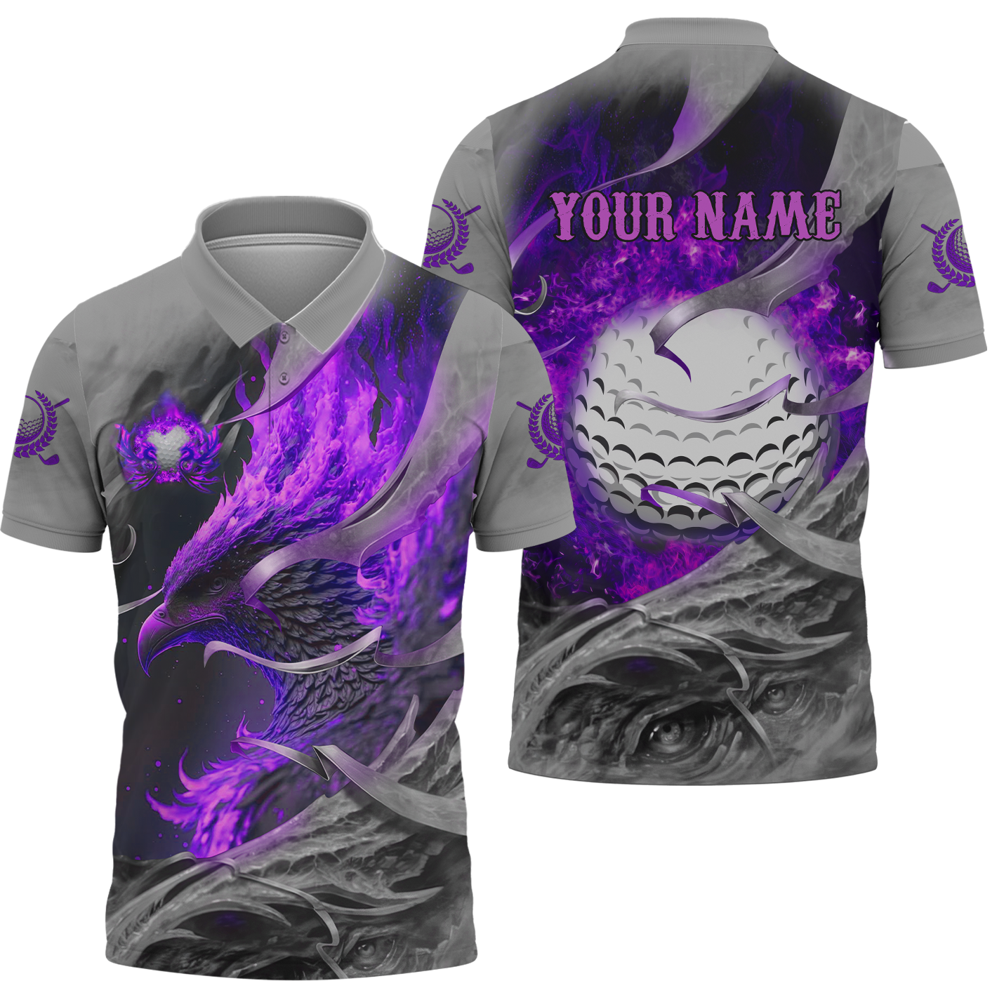 Purple Phoenix Custom Golf Polo Shirt, Golf Apparel, Golf Gift For Men