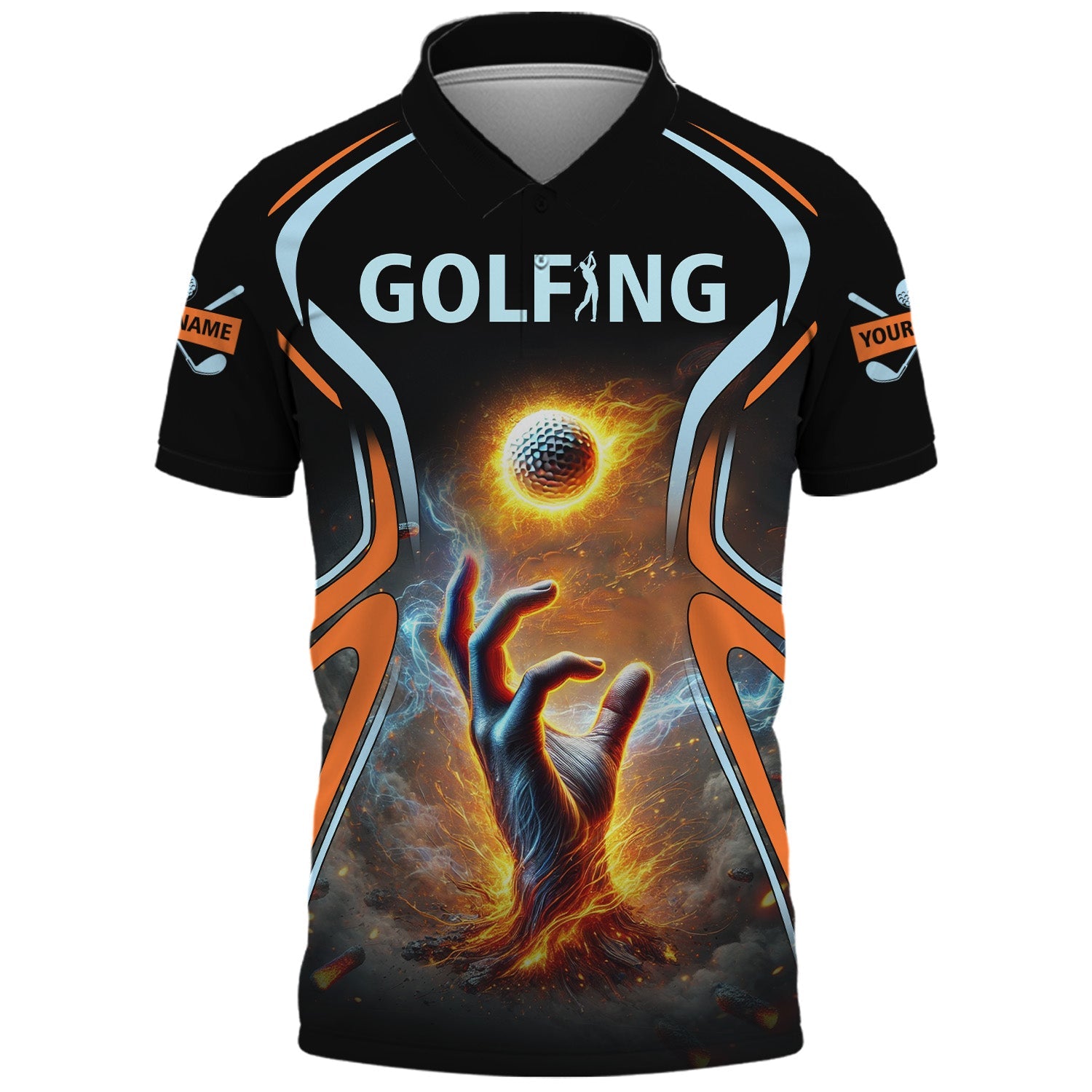 Golf Ball Fire Custom Golfing Men's Golf Polo Shirt, Golfing Apparel, Mens Golf Gift