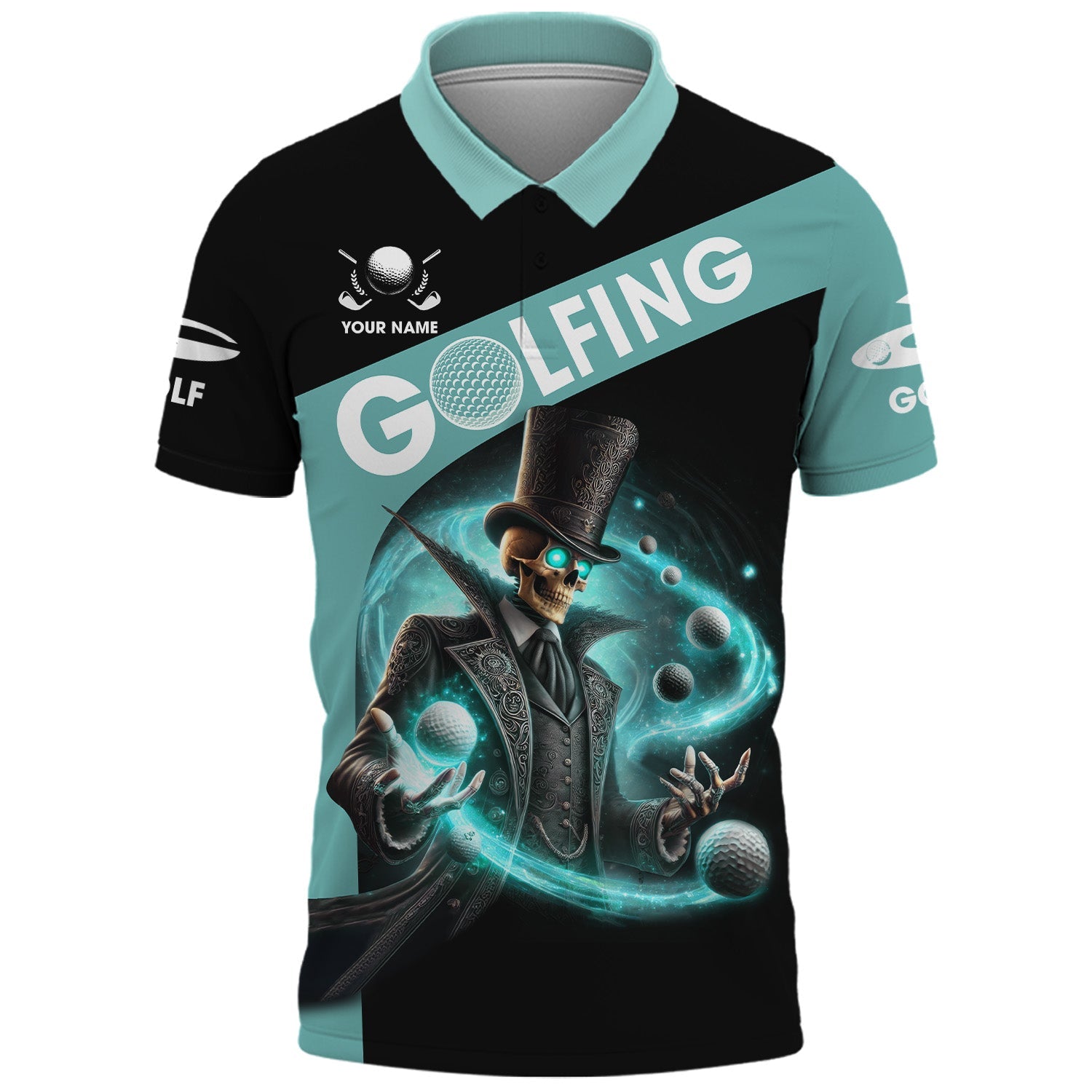 Skeleton Golf Custom Men's Golf Polo Shirt, Golfing Apparel, Skull Golf Shirt, Gift For Golfers