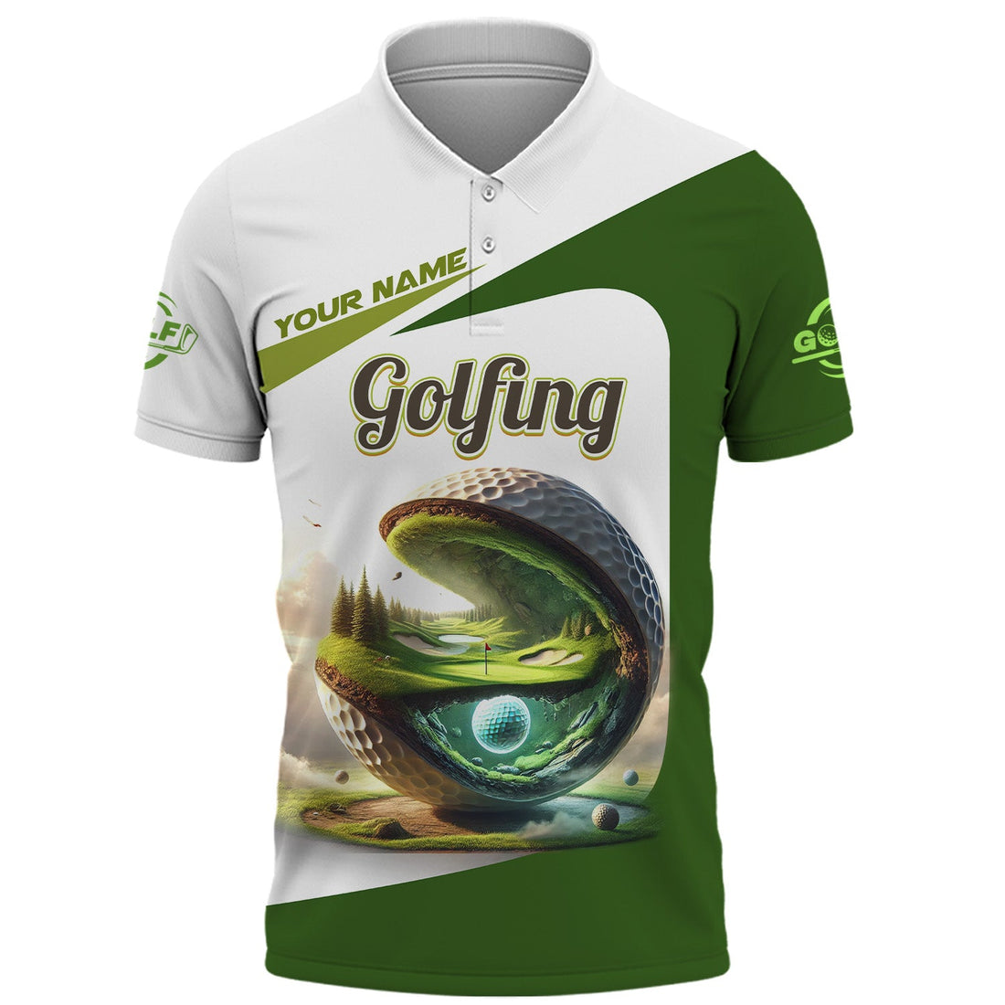 3D Golf Ball Custom Golf Polo Shirt, Golfing Apparel, Mens Golf Gift