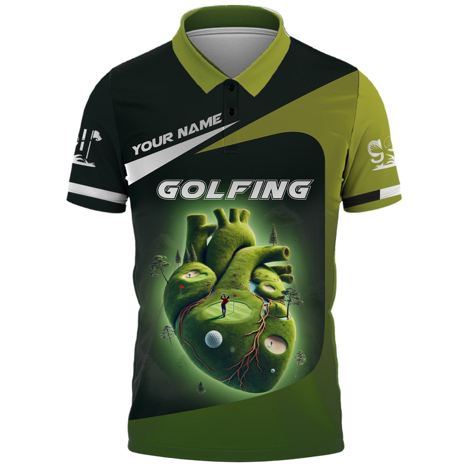 Heart Golf Custom Men's Golf Polo Shirt, Golfing Apparel, Mens Golf Gift