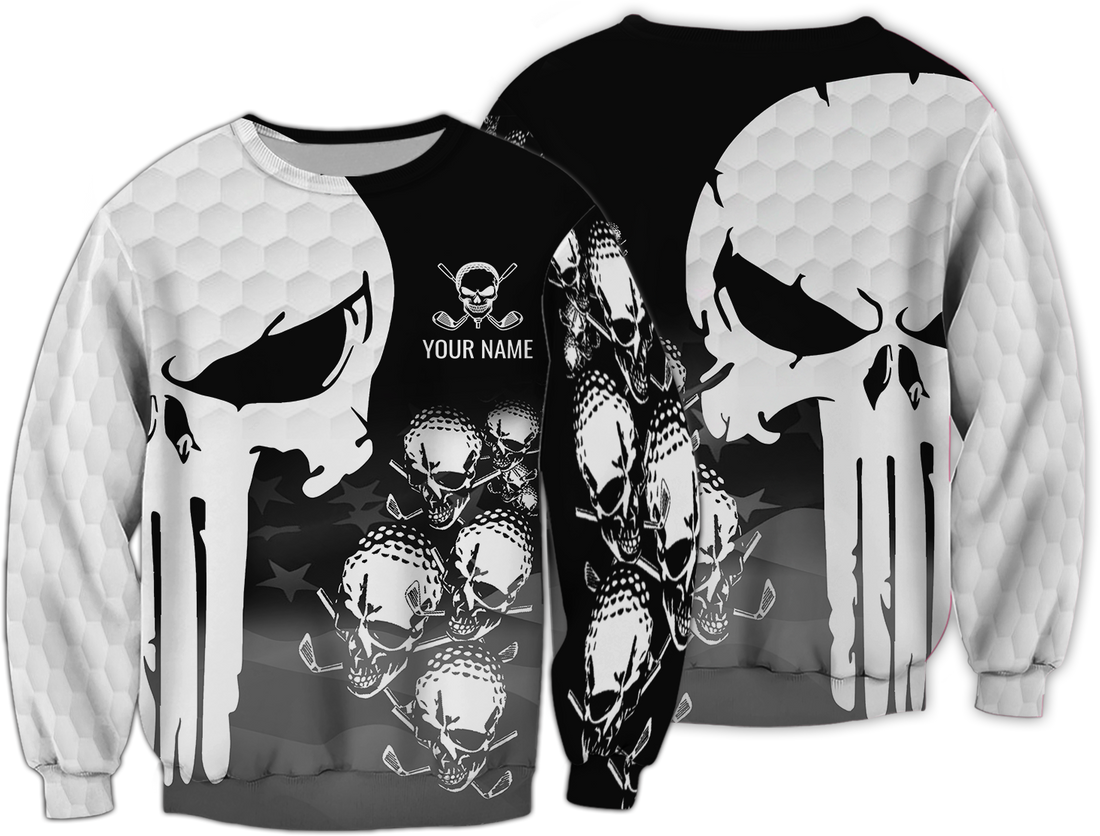 Punisher Skull Golf Polo Shirt, Skull 3D Art Shirt, Golfing Apparel, Gift For Golfers