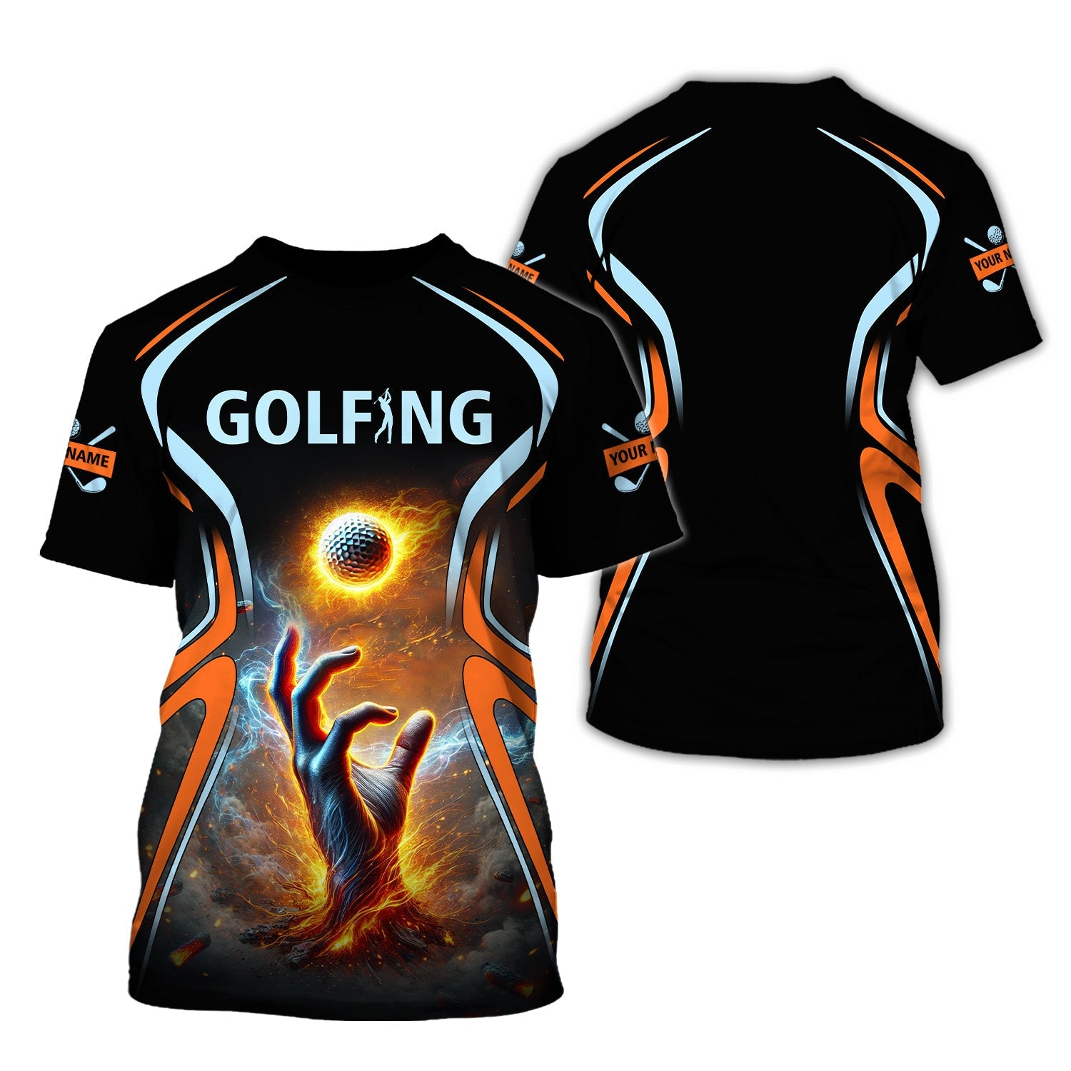 Golf Ball Fire Custom Golfing Men's Golf Polo Shirt, Golfing Apparel, Mens Golf Gift