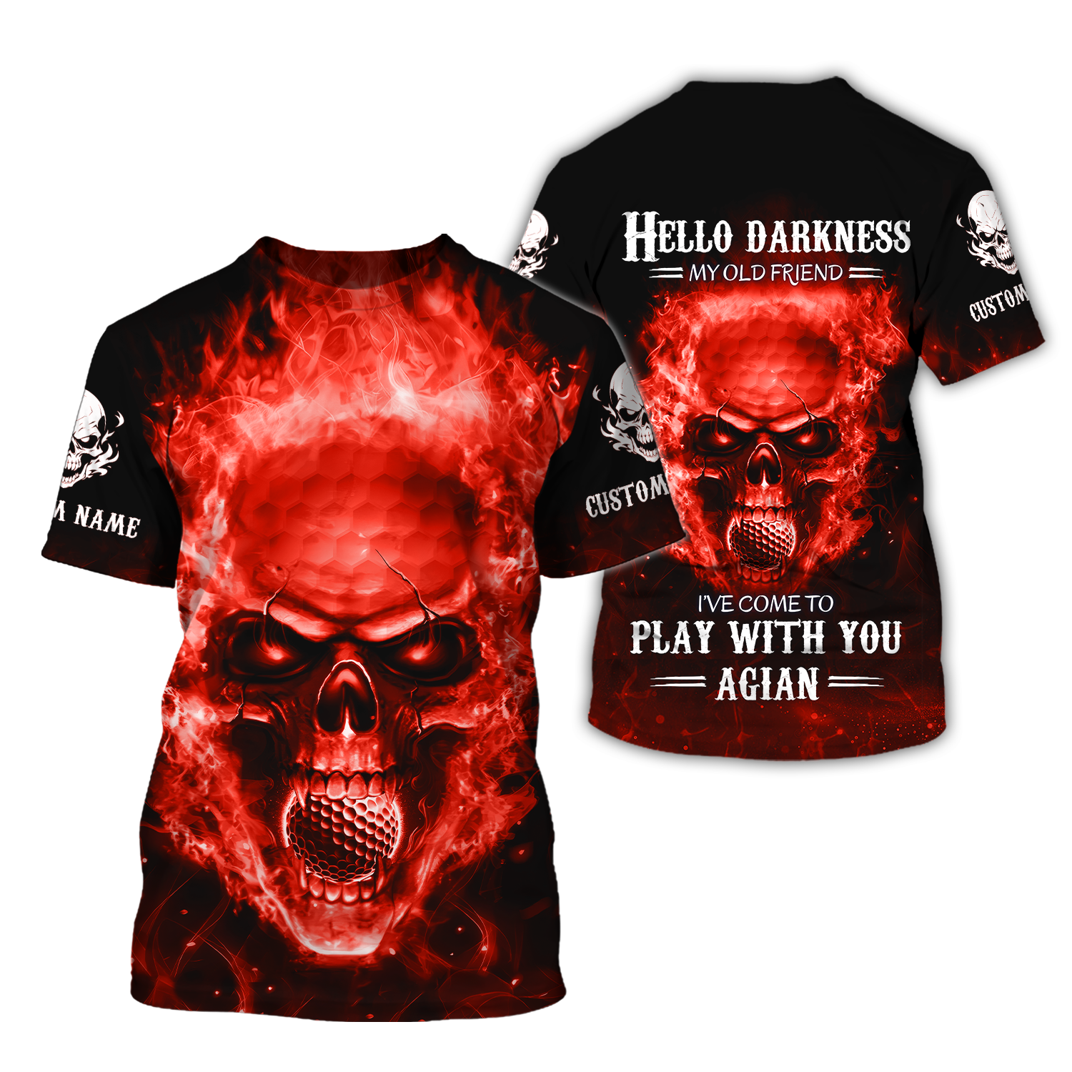 Hello Darkness My Old Flaming Fire Skull Golf Polo Shirt, Golf Apparel, Golf Gift For Men