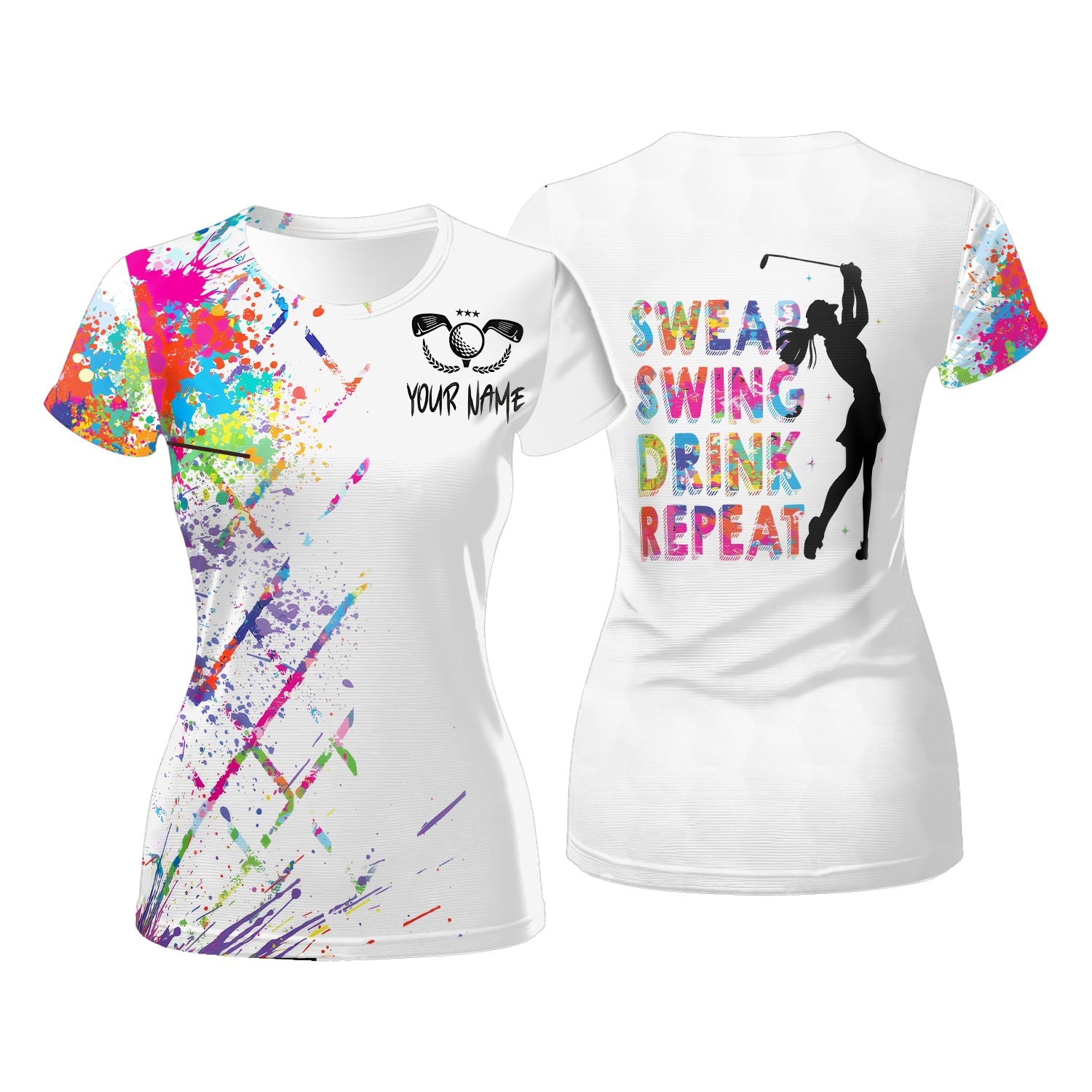 Swing Swear Drink Repeat Custom Womens Golf Polo Shirt, Golfing Apparel, Womens Golf Gifts