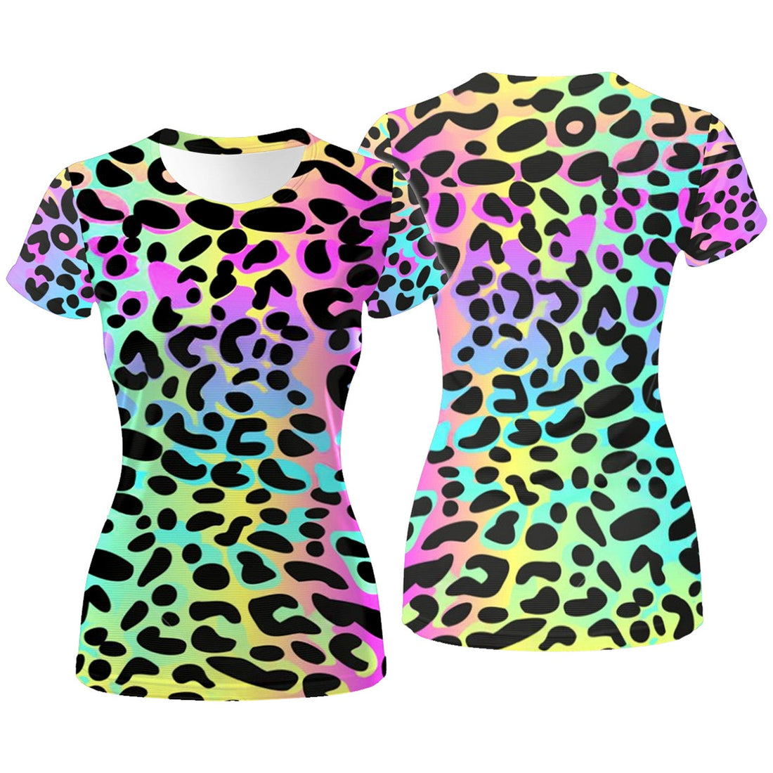 Rainbow Leopard Print Womens Golf Polo Shirt, Golfing Apparel, Womens Golf Gifts