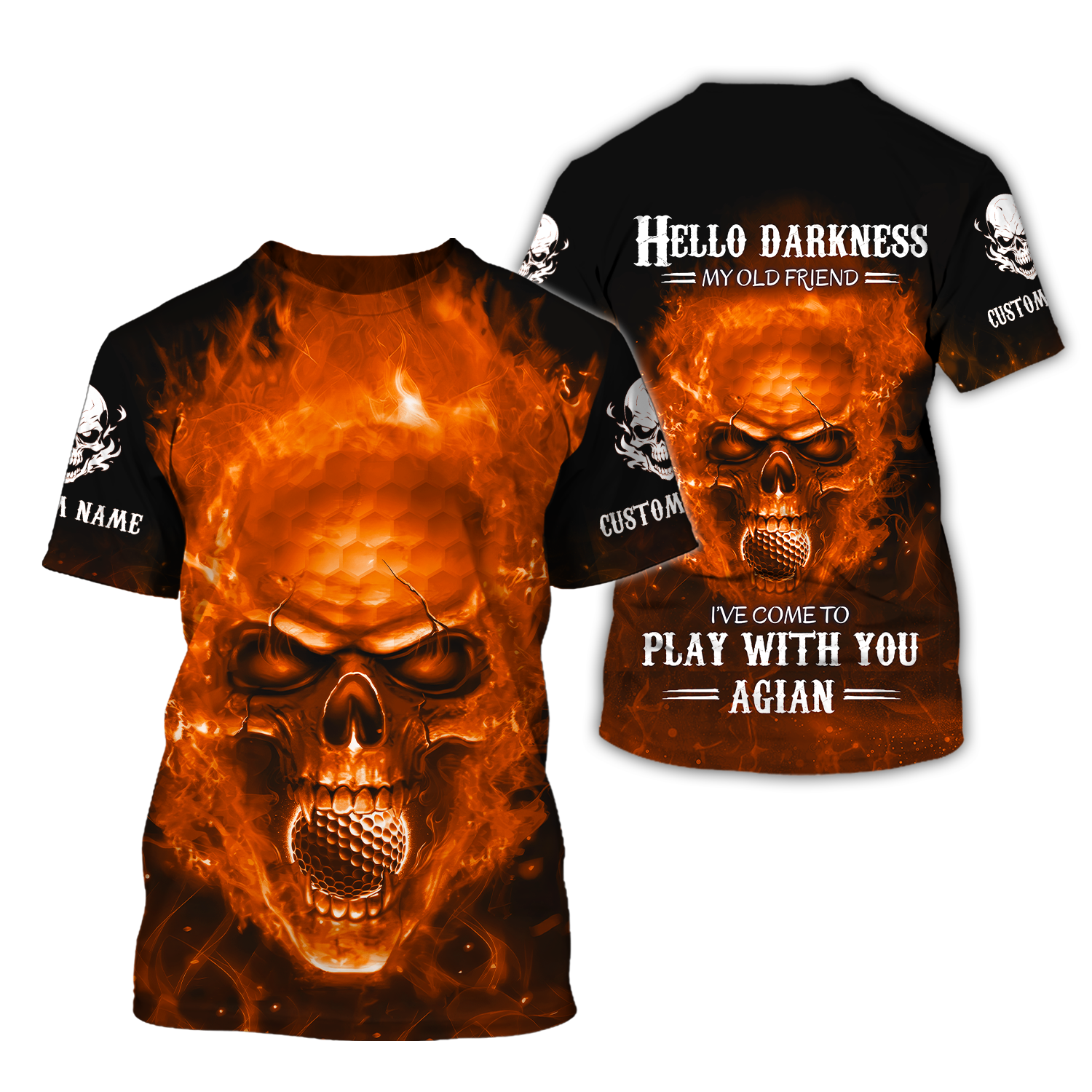 Hello Darkness My Old Flaming Skull Golf Polo Shirt, Golf Apparel, Golf Gift For Men
