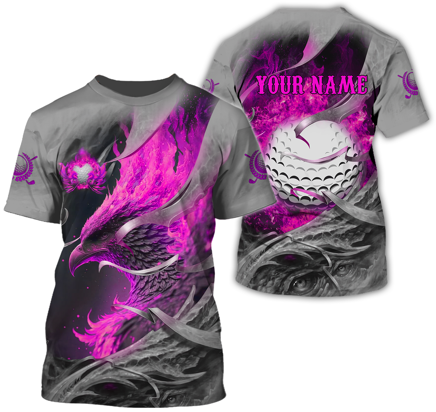 Pink Phoenix Custom Golf Polo Shirt, Golf Apparel, Golf Gift For Men