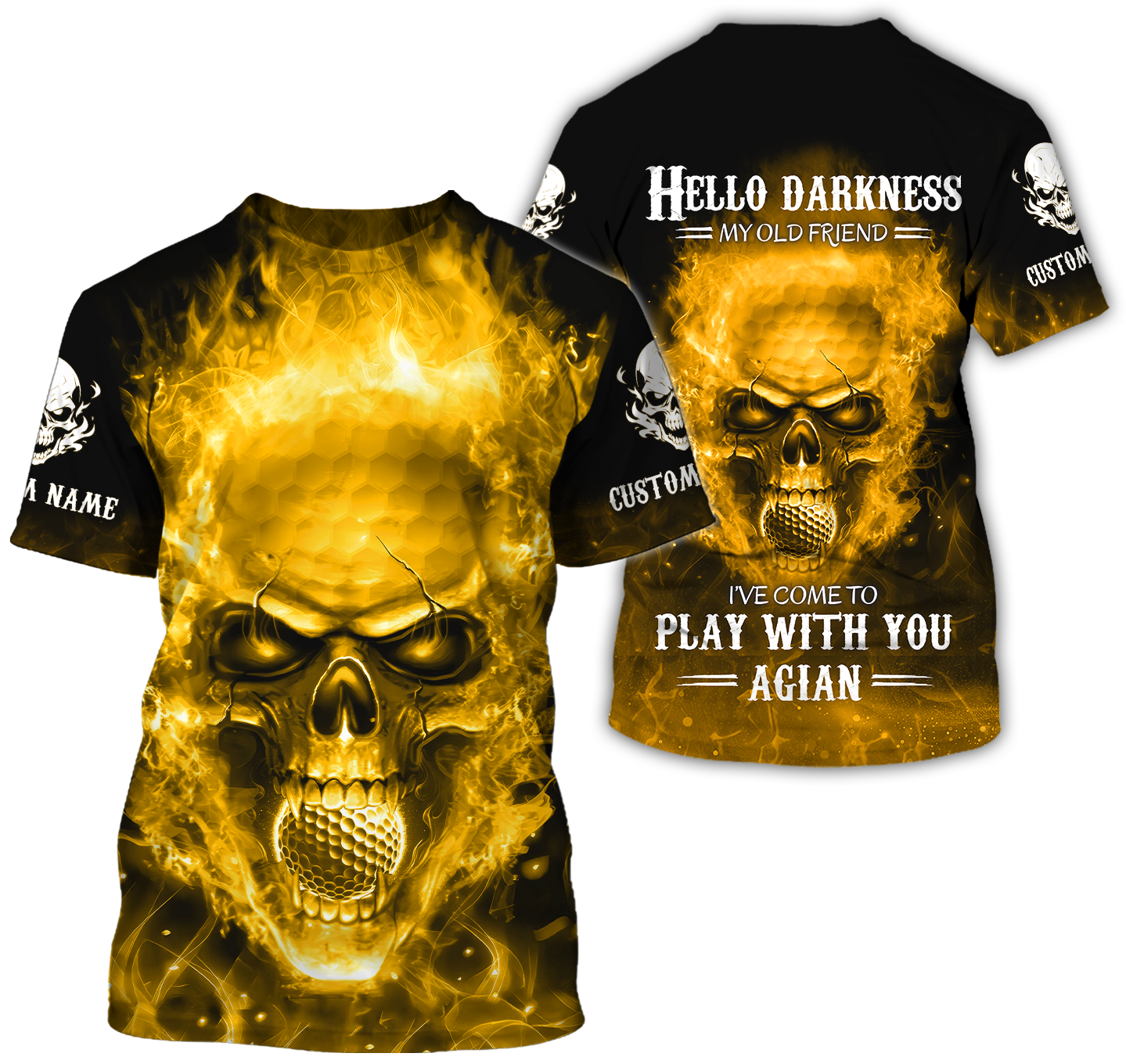 Hello Darkness My Old Fire Skull Golf Polo Shirt, Golf Apparel, Golf Gift For Men