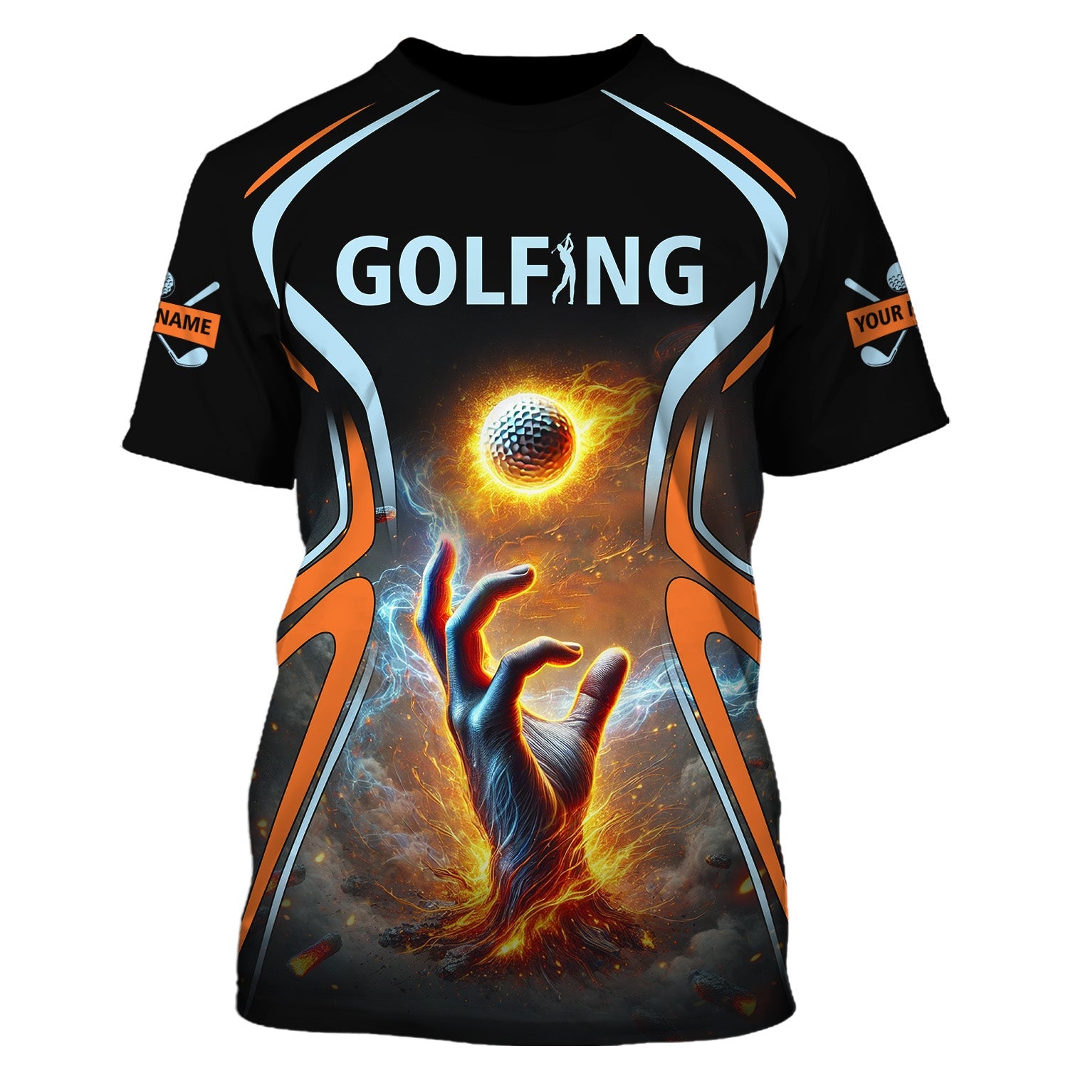 Golf Ball Fire Custom Golfing Men's Golf Polo Shirt, Golfing Apparel, Mens Golf Gift
