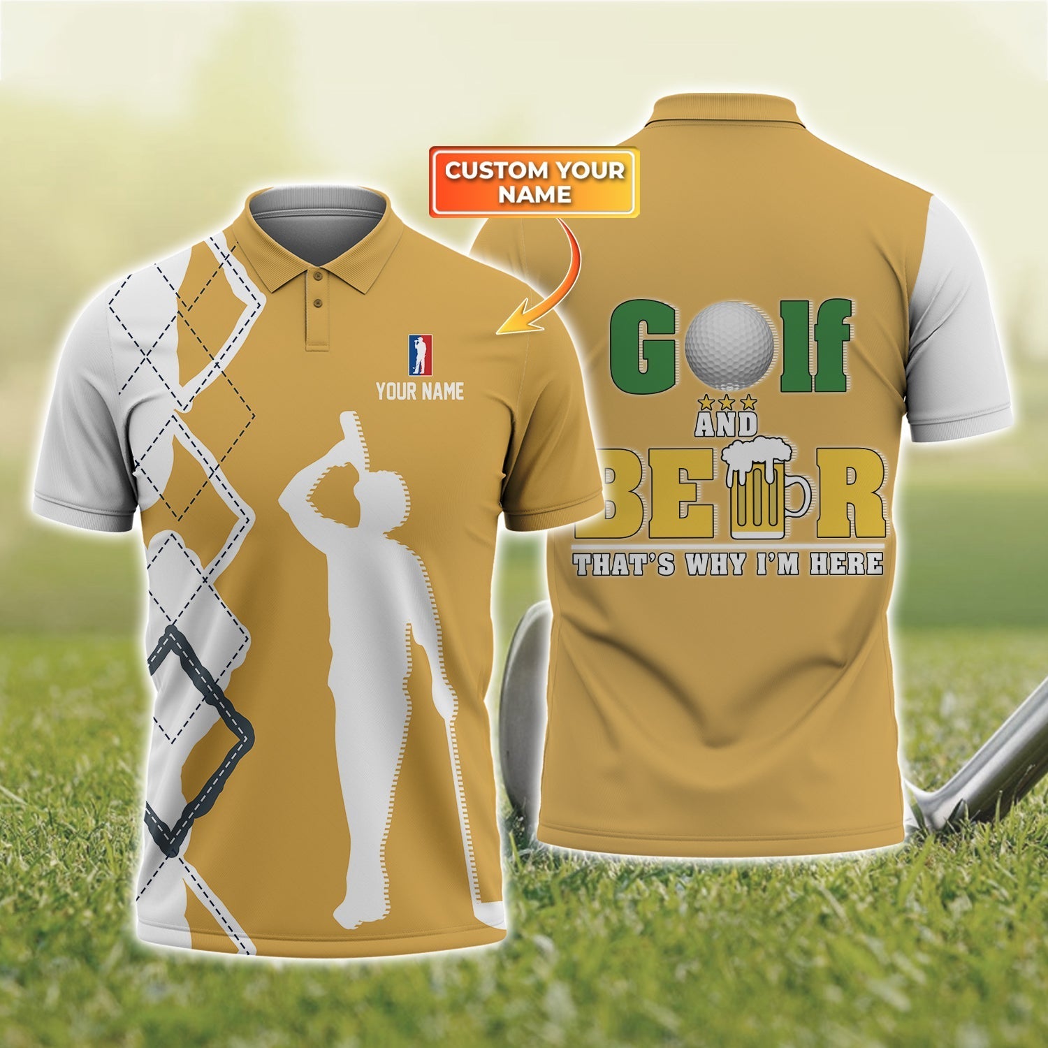 Golf - Personalized Name 3D Polo Shirt For Golfers