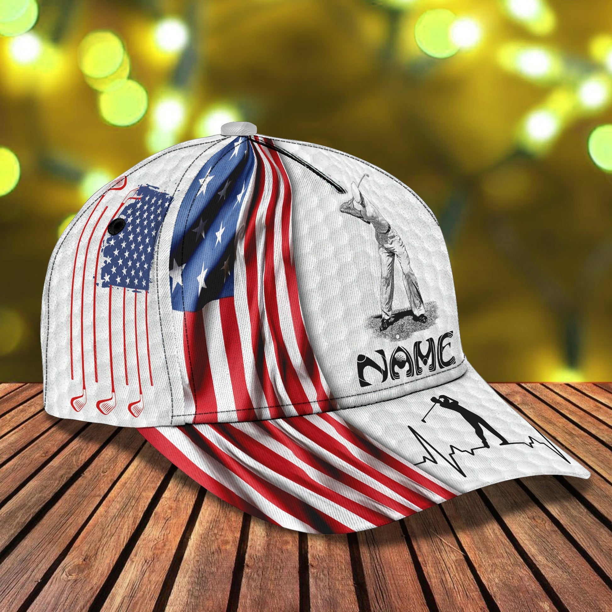 USA Flag Golf Cap, Personalized Name Cap, Gifts For Golfers