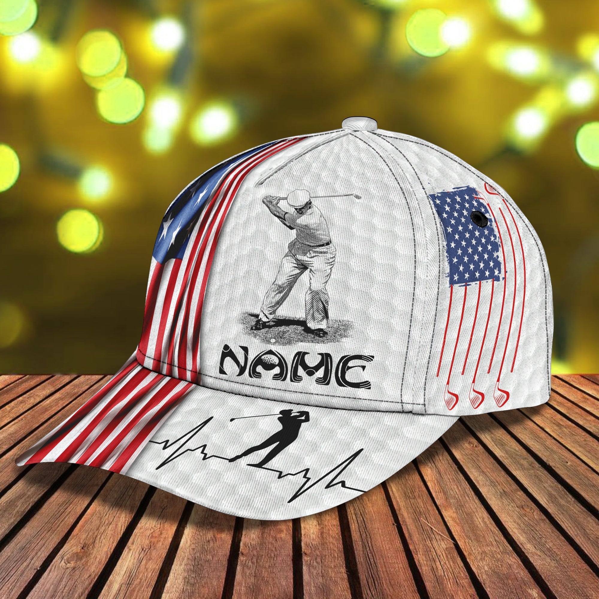 USA Flag Golf Cap, Personalized Name Cap, Gifts For Golfers