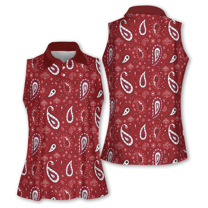 Paisley Bandana Sleeveless Womens Golf Shirt, Western Golf Shirts, Custom Ladies Golf Shirt