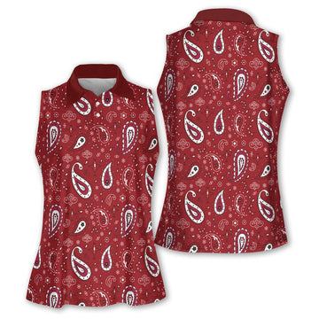 Paisley Bandana Sleeveless Womens Golf Shirt, Western Golf Shirts, Custom Ladies Golf Shirt