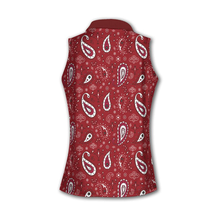 Paisley Bandana Sleeveless Womens Golf Shirt, Western Golf Shirts, Custom Ladies Golf Shirt