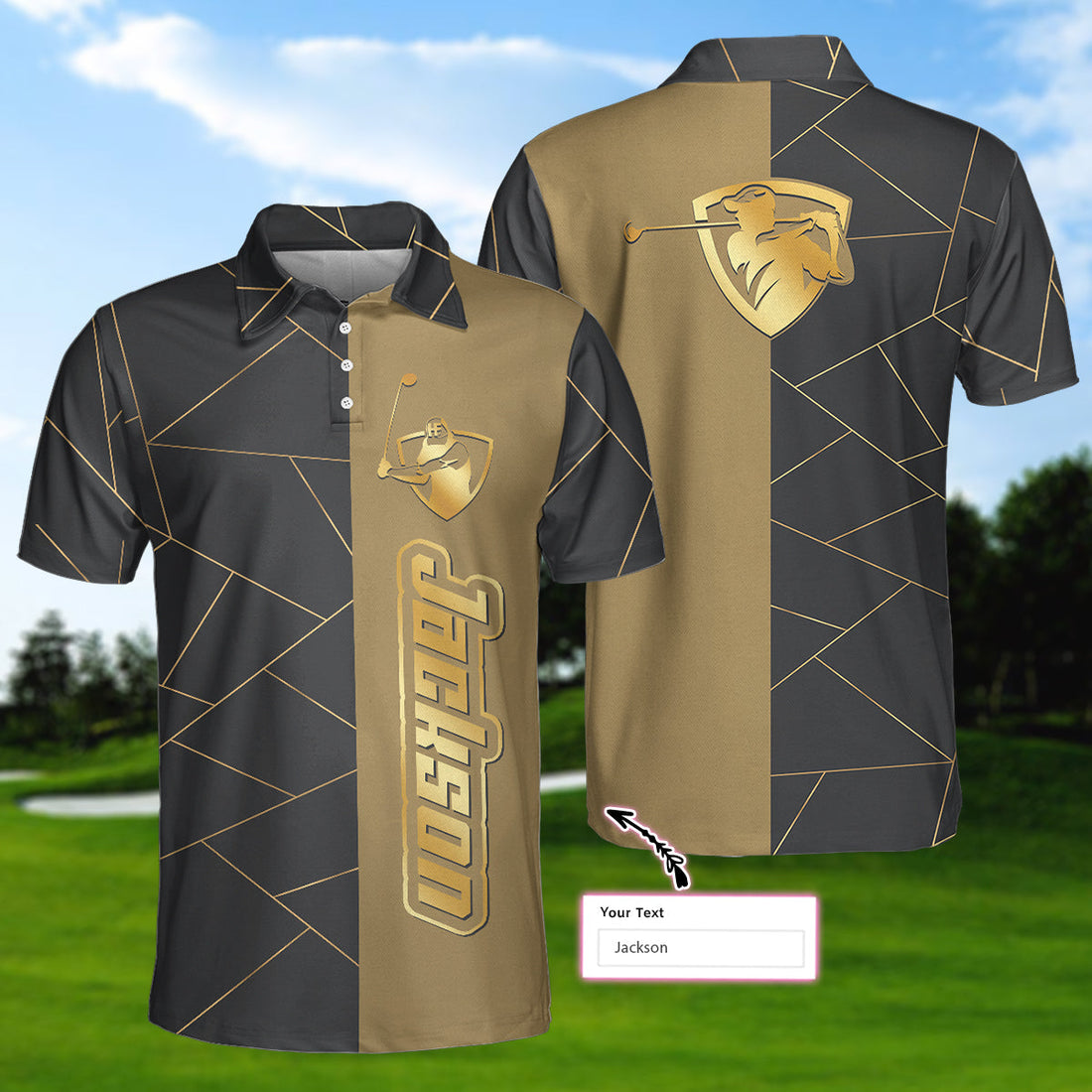 Golden Line Golf Polo Shirt, Golfing Apparel, Golf Clothing, Mens Golf Gift