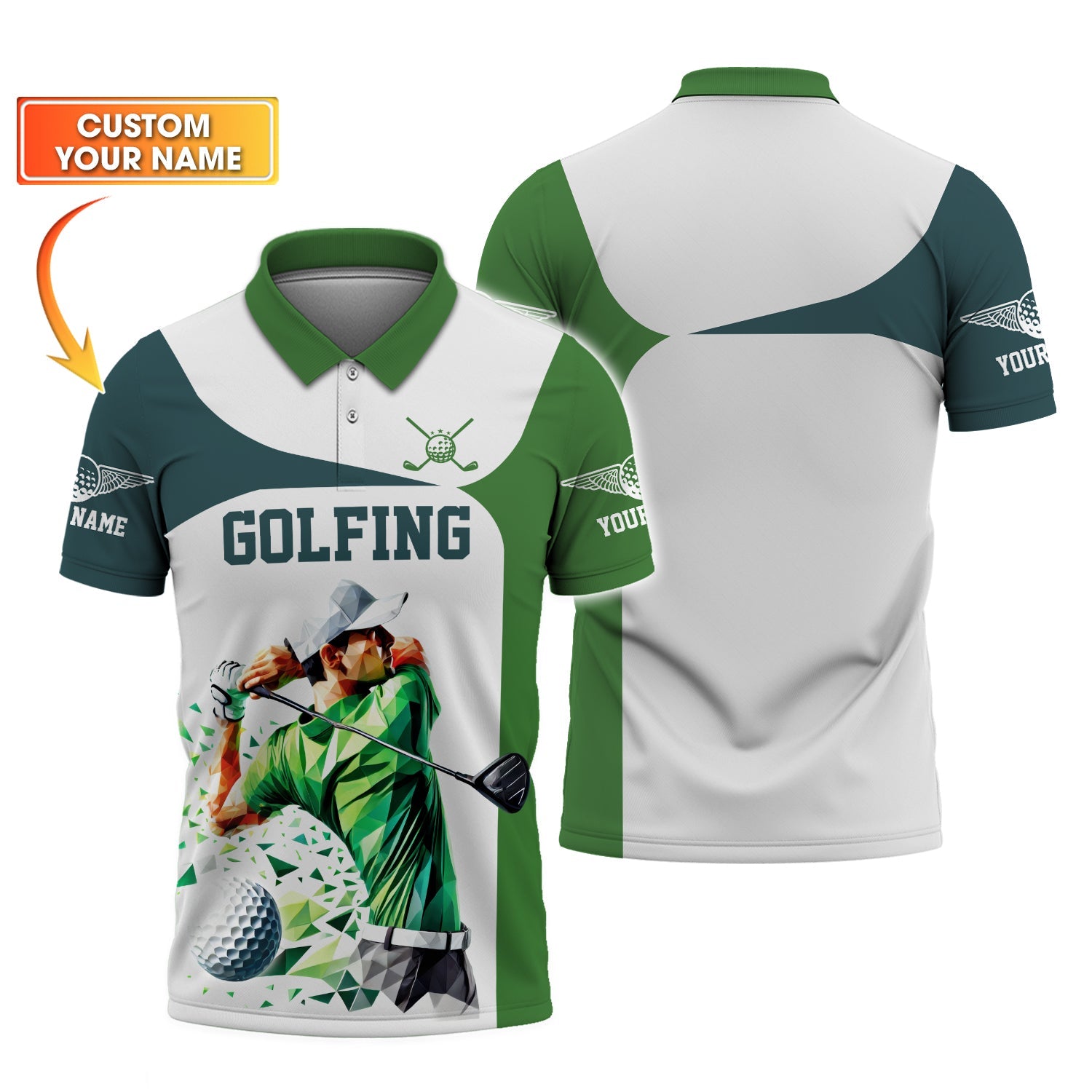 Low-Poly Golf Man, Custom Golfing Men's Golf Polo Shirt, Golf Apparel, Mens Golf Gift