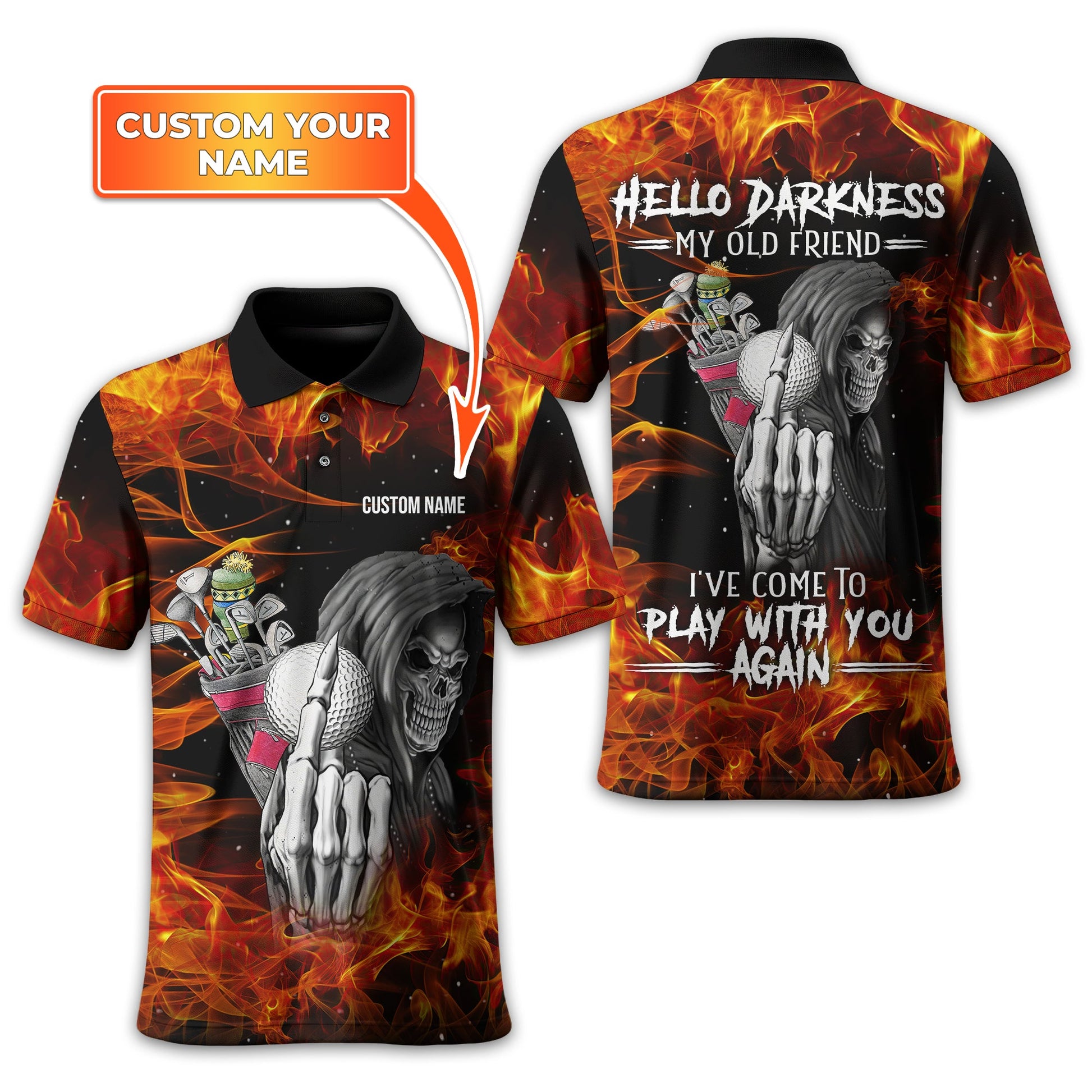Hello Darkness My Old Friend Personalized Golf Polo Shirt, Golf Shirt For Men, Gift For Golfers