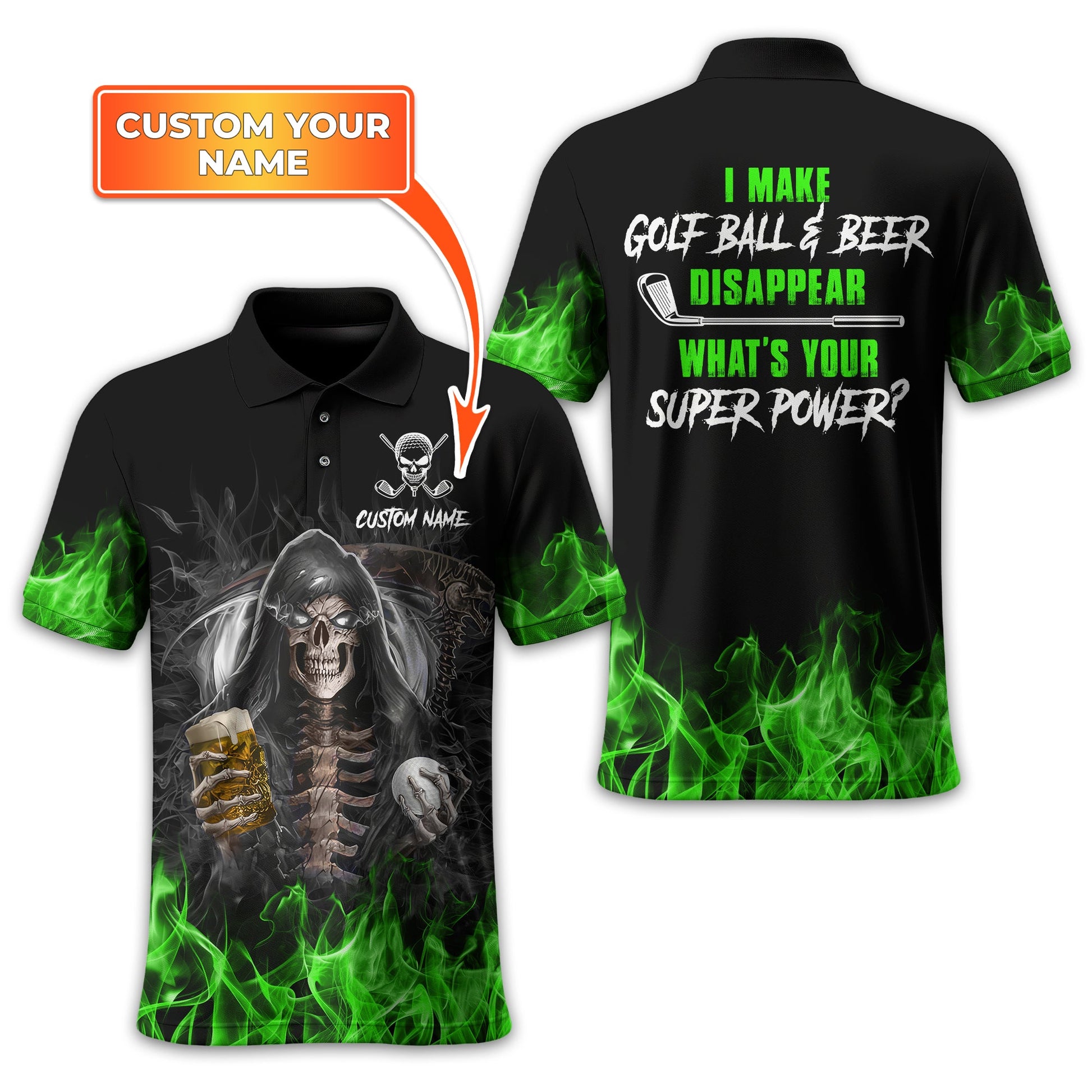 I Make Golf Ball And Beer Disappear Custom Golf Polo Shirt, Skull Golf Shirt, Gift For Golfers