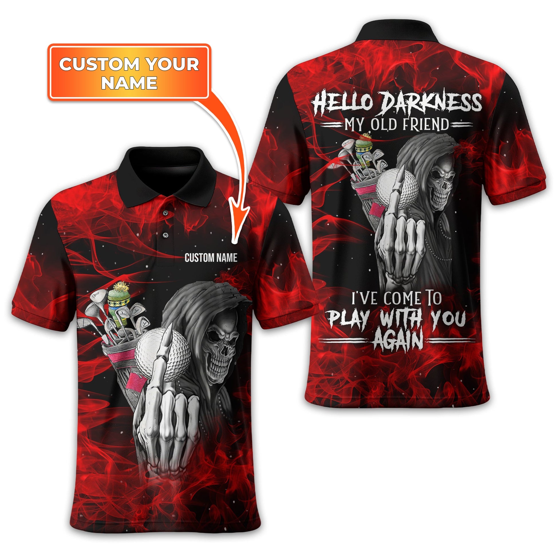 Hello Darkness My Old Friend Personalized Golf Polo Shirt, Golf Shirt For Men, Gift For Golfers