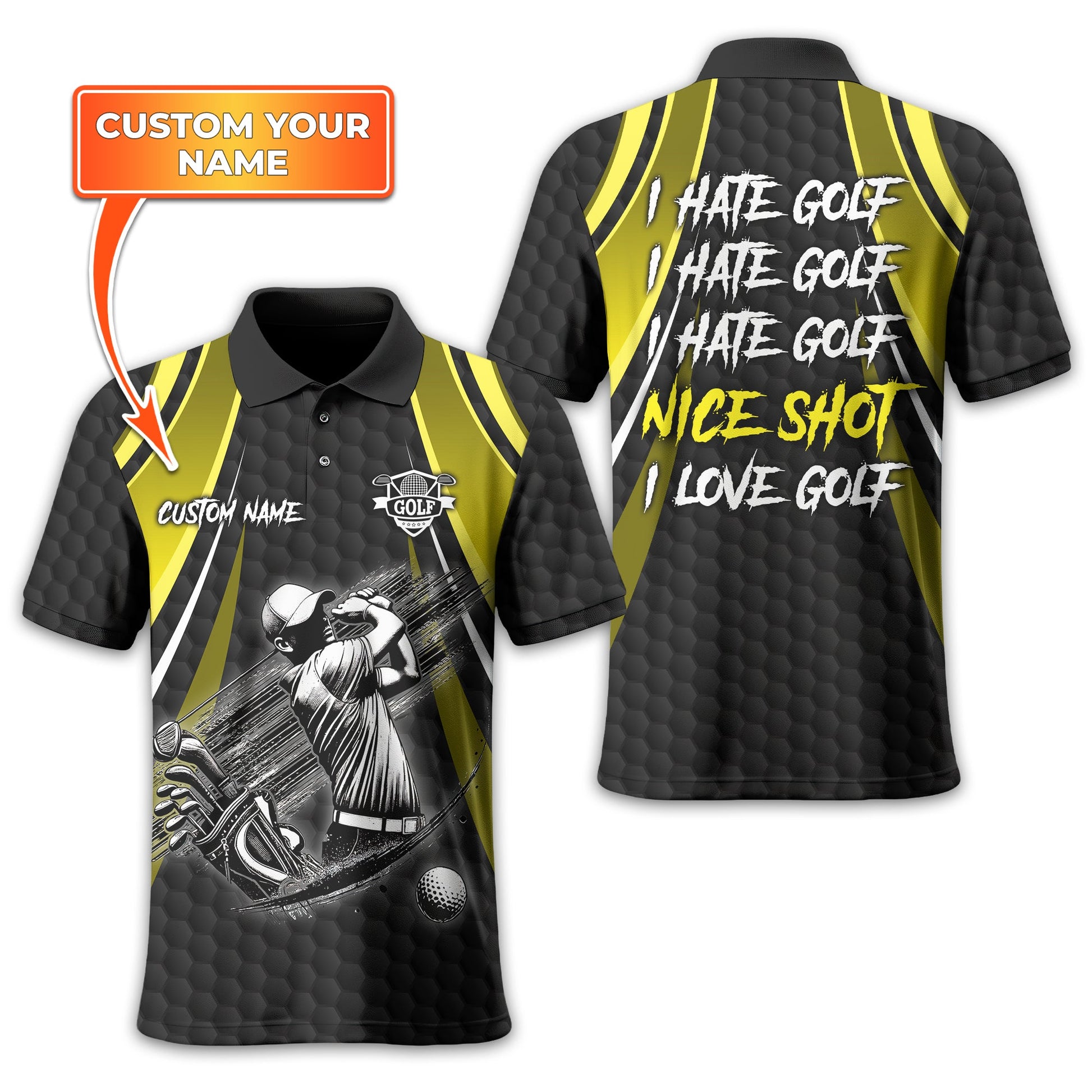 I Hate Golf Custom Men's Golf Polo Shirt, Funny Golf Shirt, Gift For Golfer