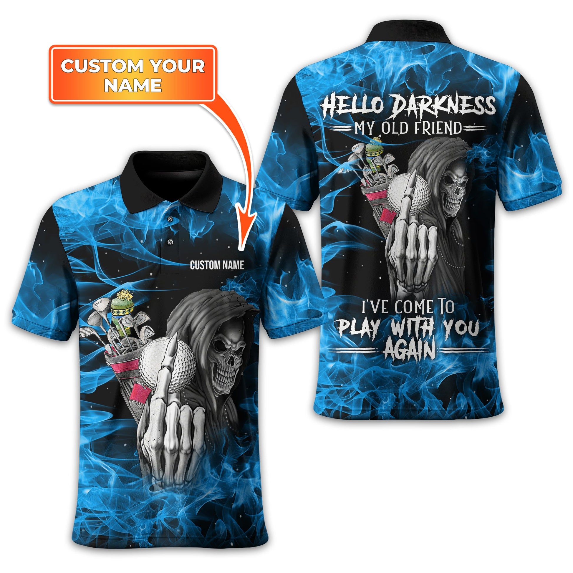 Hello Darkness My Old Friend Personalized Golf Polo Shirt, Golf Shirt For Men, Gift For Golfers