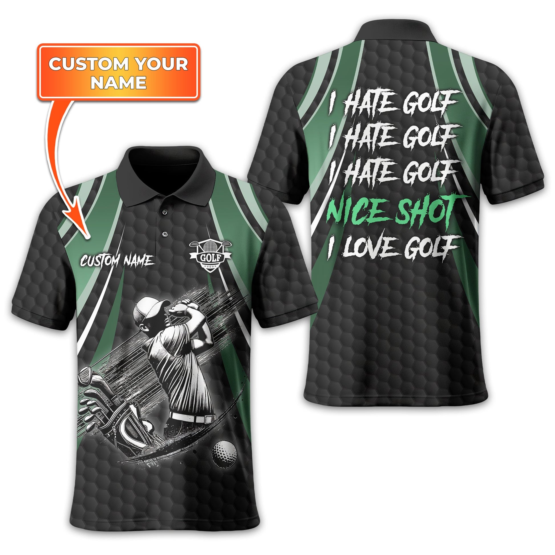I Hate Golf Custom Men's Golf Polo Shirt, Funny Golf Shirt, Gift For Golfer