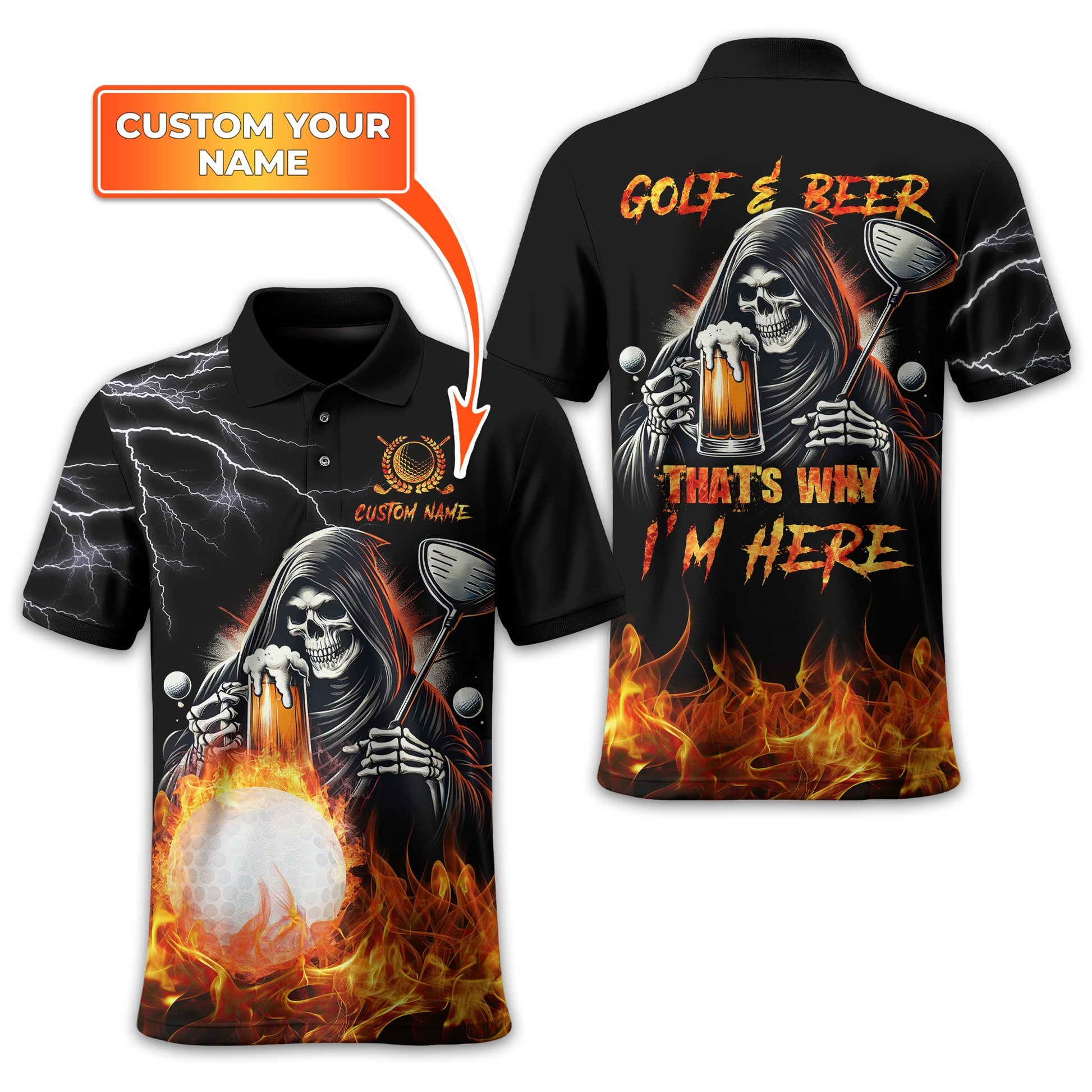 Golf & Beer Thats Why Im Here Custom Golf Shirt, Personalized Golf Shirt, Unique Gift For Golfer