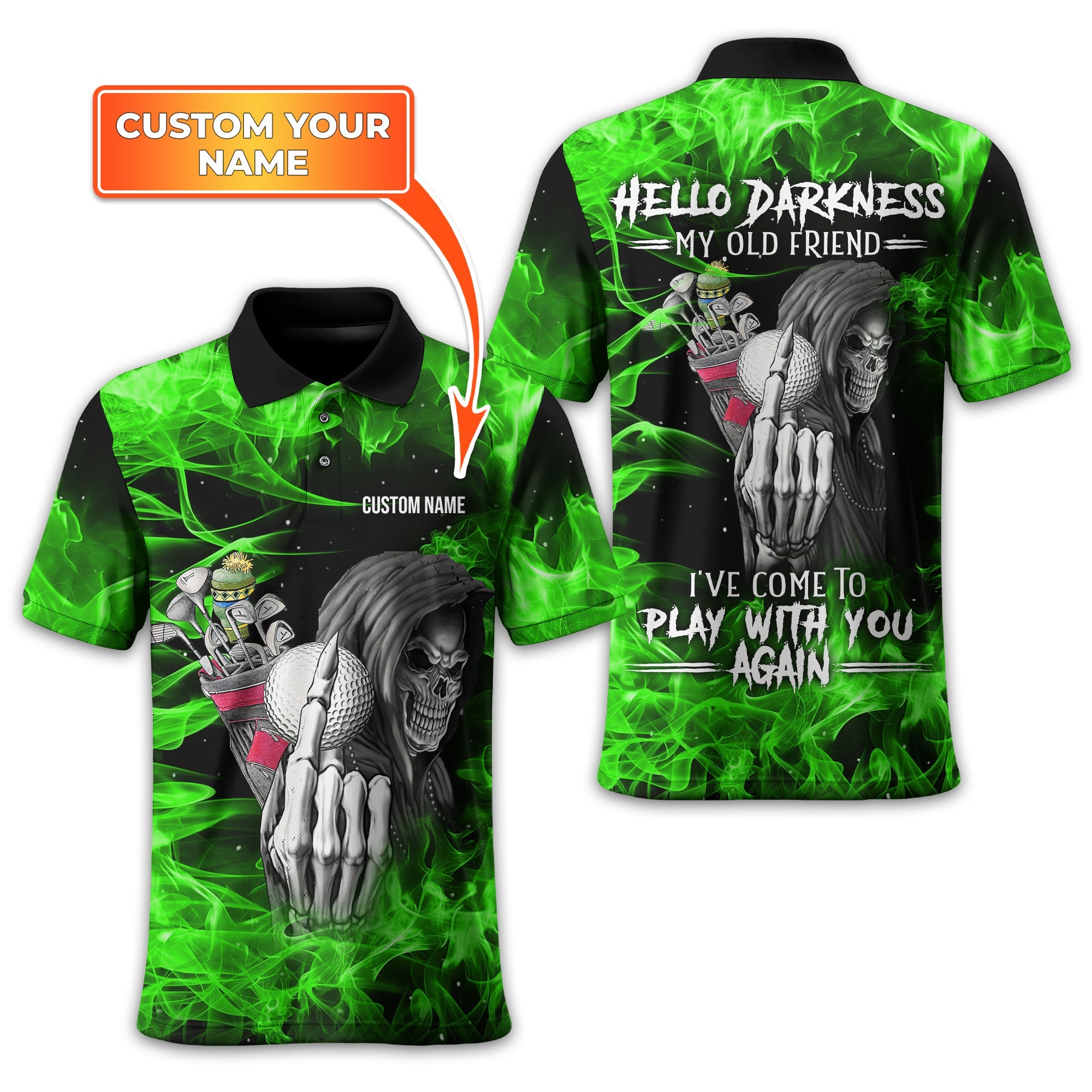 Hello Darkness My Old Friend Personalized Golf Polo Shirt, Golf Shirt For Men, Gift For Golfers