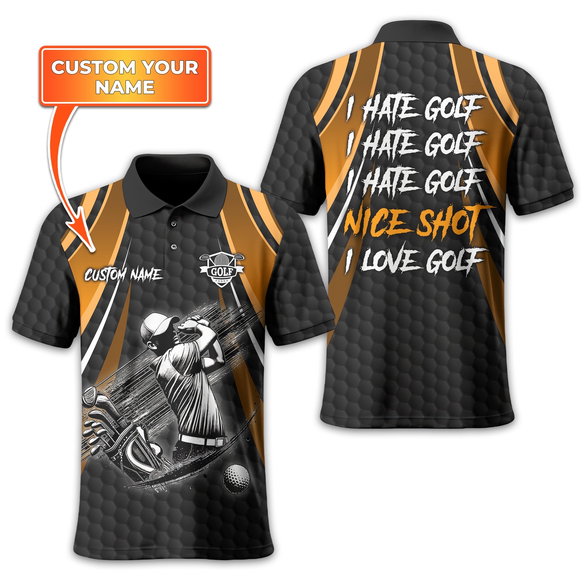 I Hate Golf Custom Men's Golf Polo Shirt, Funny Golf Shirt, Gift For Golfer
