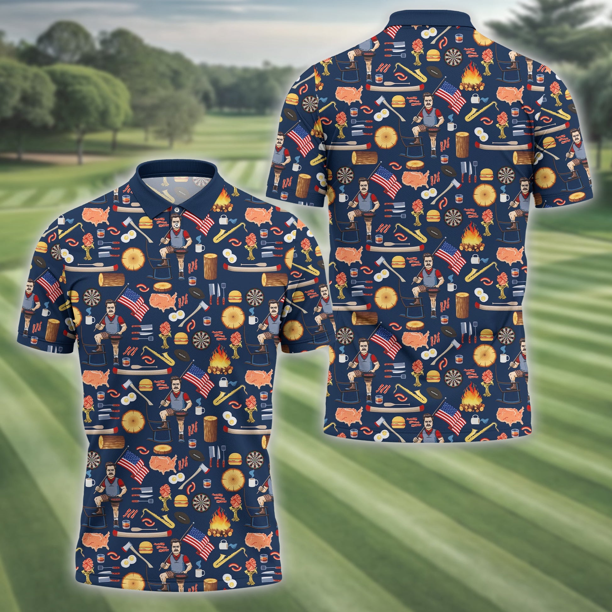 Ron Swanson Men's Golf Polo Shirt, Golfing Apparel, Gift For Golfers