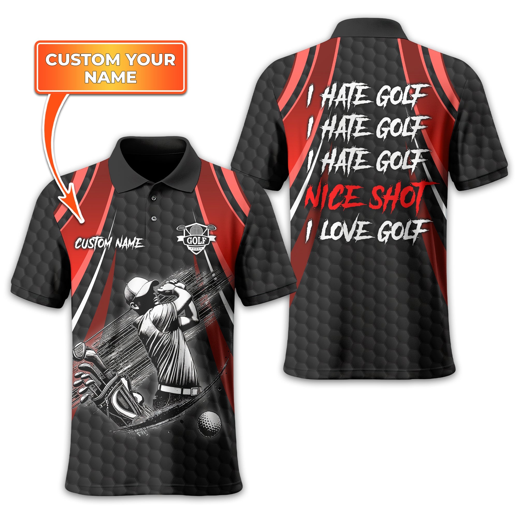 I Hate Golf Custom Men's Golf Polo Shirt, Funny Golf Shirt, Gift For Golfer