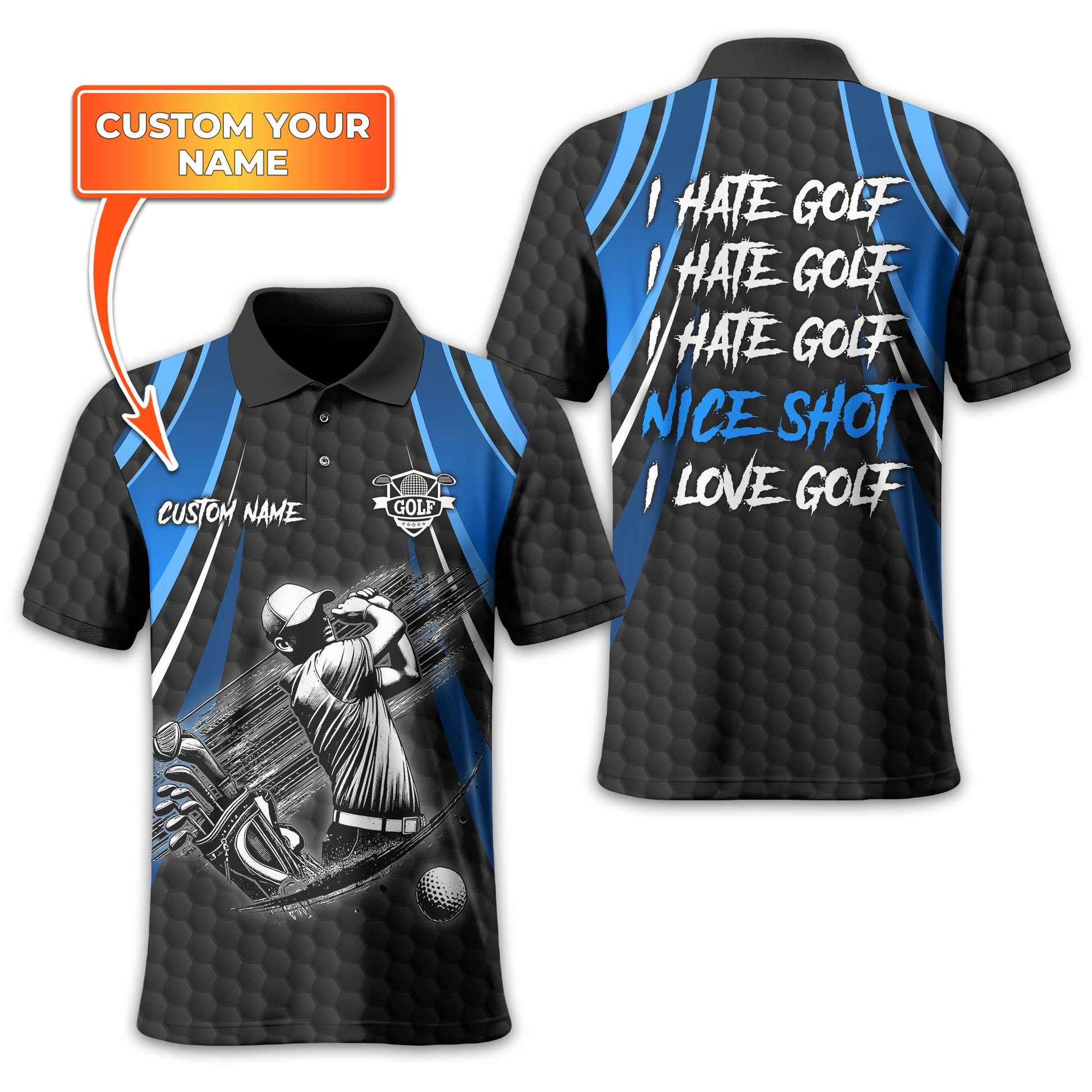 I Hate Golf Custom Men's Golf Polo Shirt, Funny Golf Shirt, Gift For Golfer