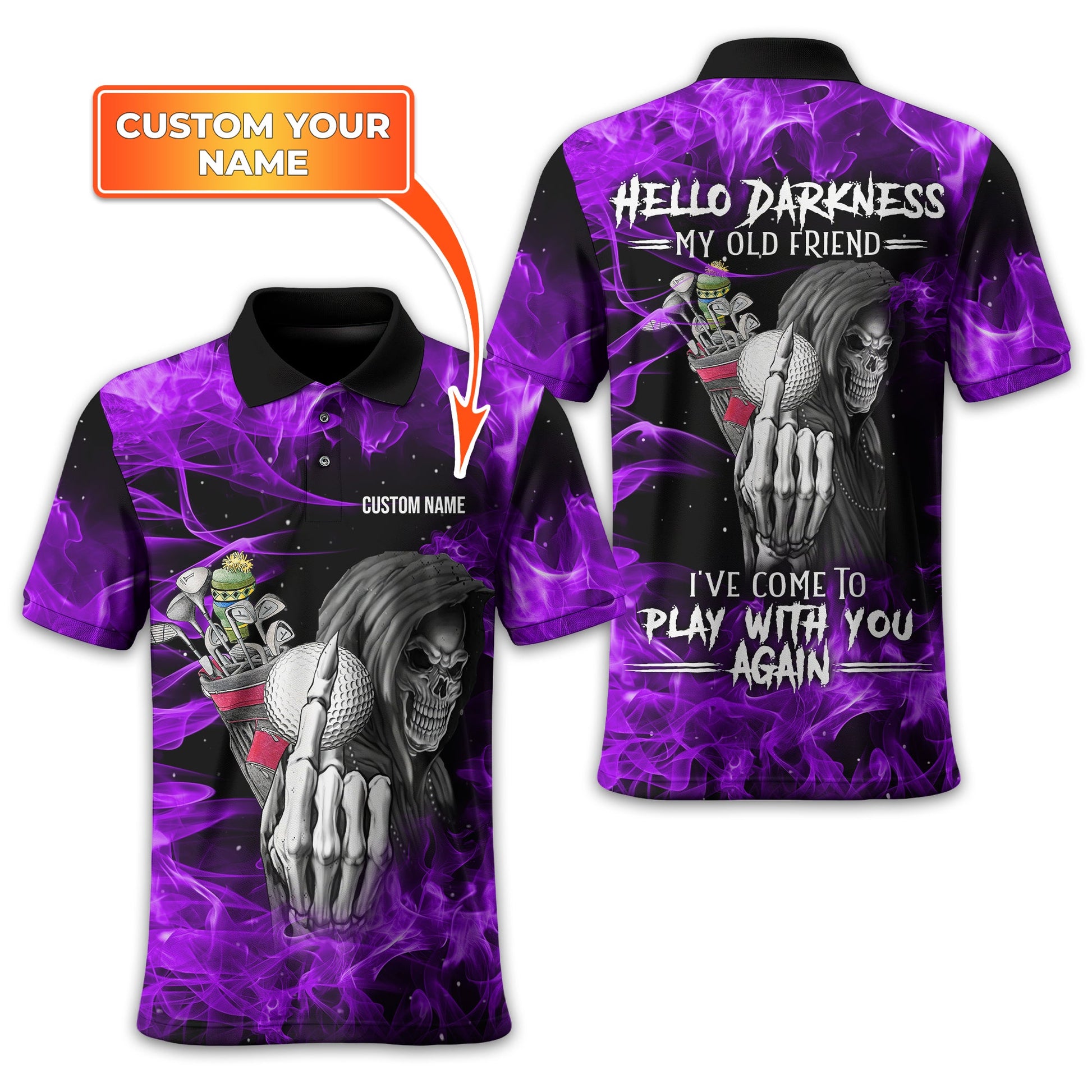 Hello Darkness My Old Friend Personalized Golf Polo Shirt, Golf Shirt For Men, Gift For Golfers