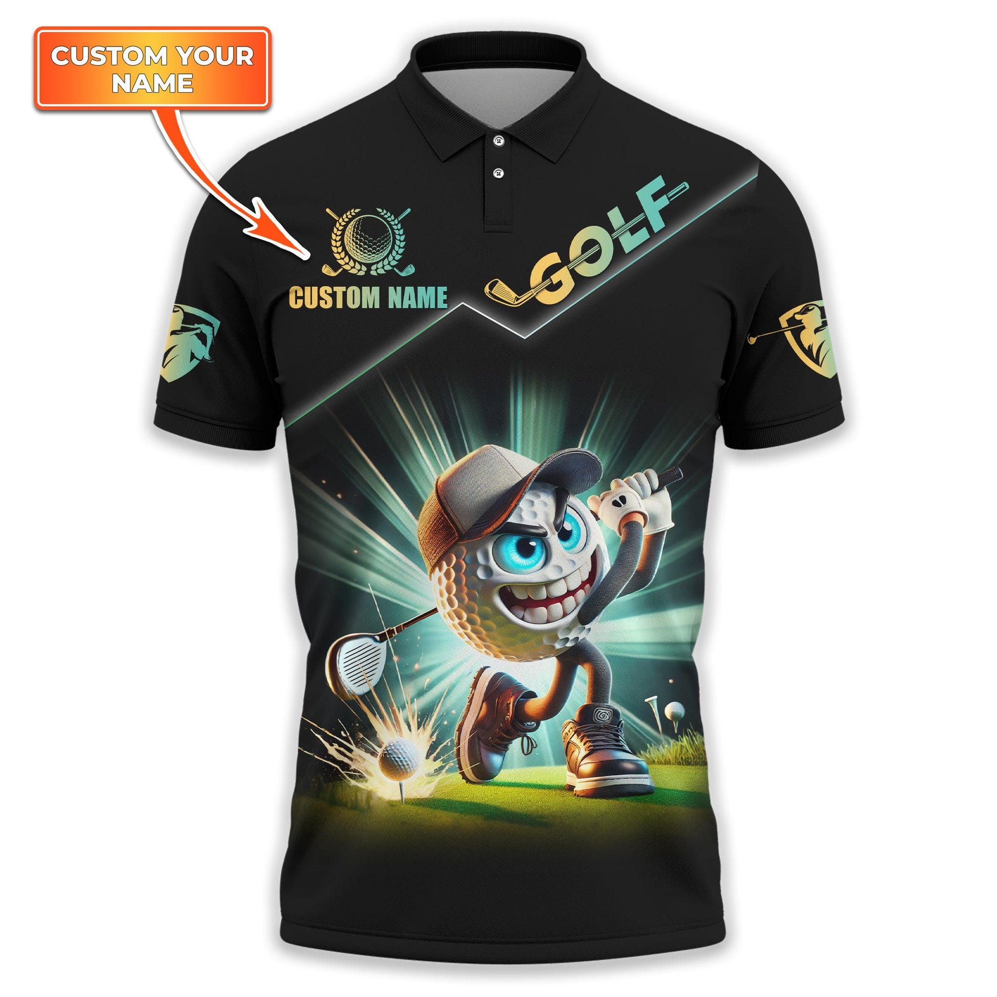 Funny Golf Ball, Custom Funny 3D Men's Golf Polo Shirt, Golfing Apparel, Gift For Golfers