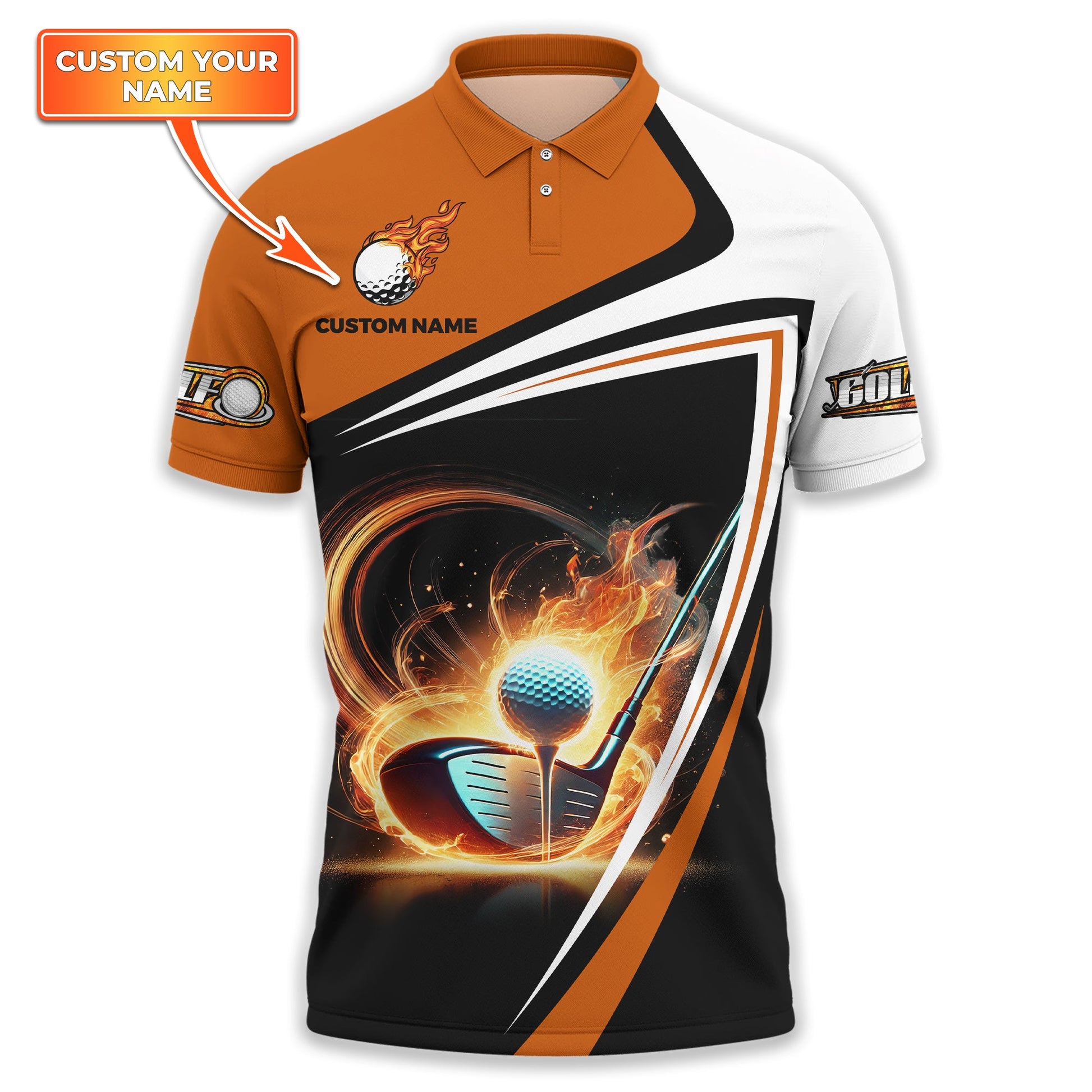 Golf Ball Fire Custom Name Men's Golf Polo Shirt, Golfing Apparel, Gift For Golfer