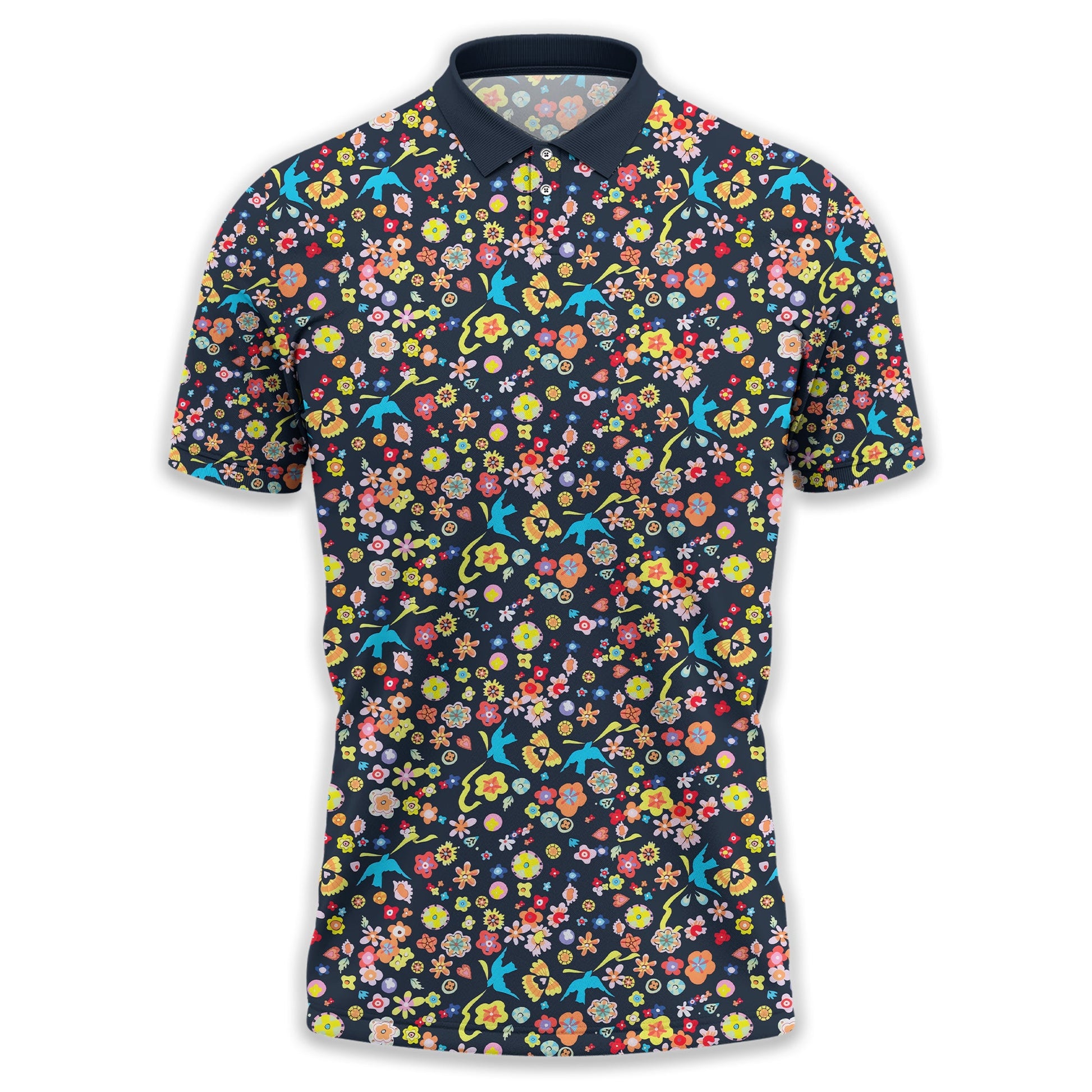 Floral Swallows Men's Golf Polo Shirt, Golfing Apparel, Gift For Golfers