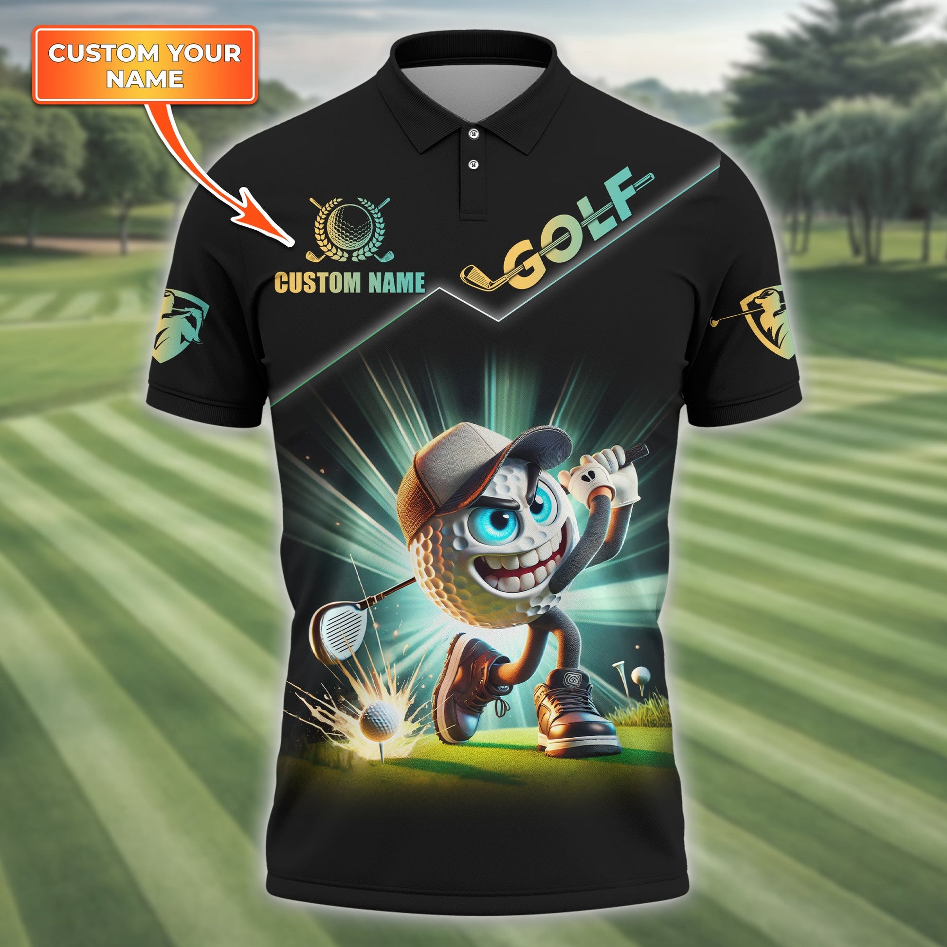 Funny Golf Ball, Custom Funny 3D Men's Golf Polo Shirt, Golfing Apparel, Gift For Golfers