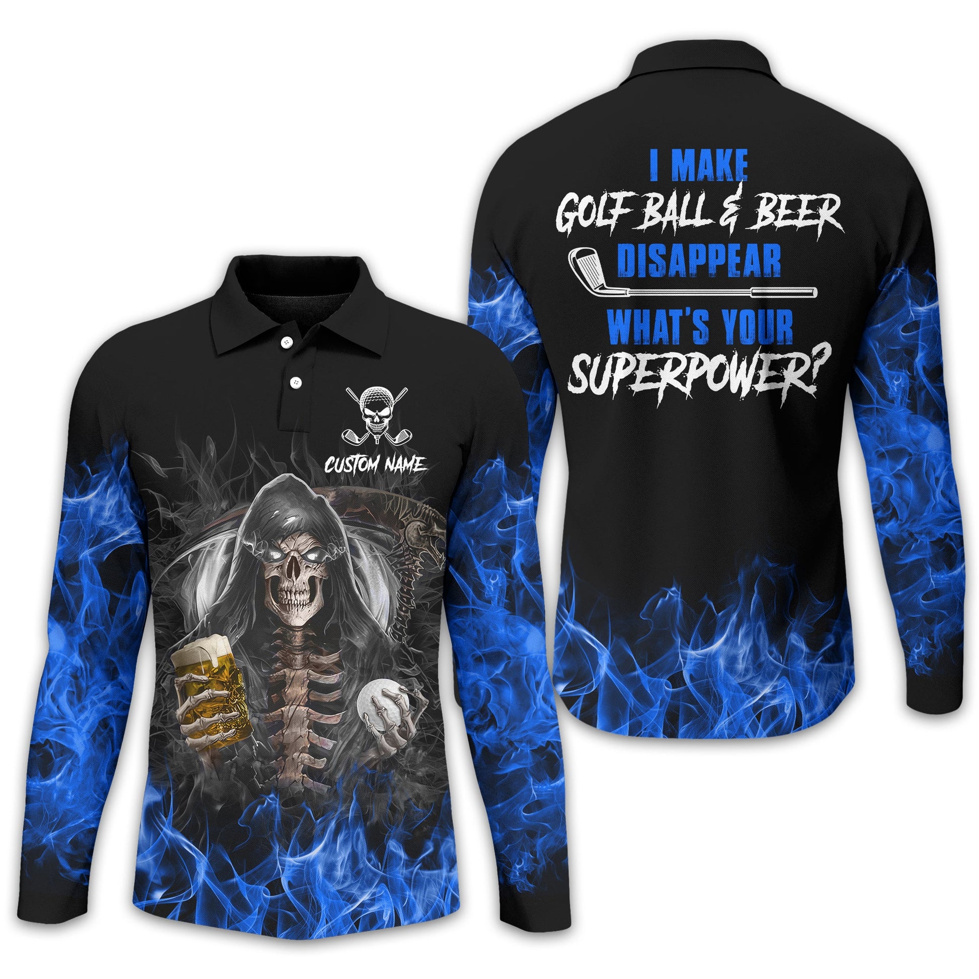 I Make Golf Ball And Beer Disappear Custom Golf Polo Shirt, Skull Golf Shirt, Gift For Golfers