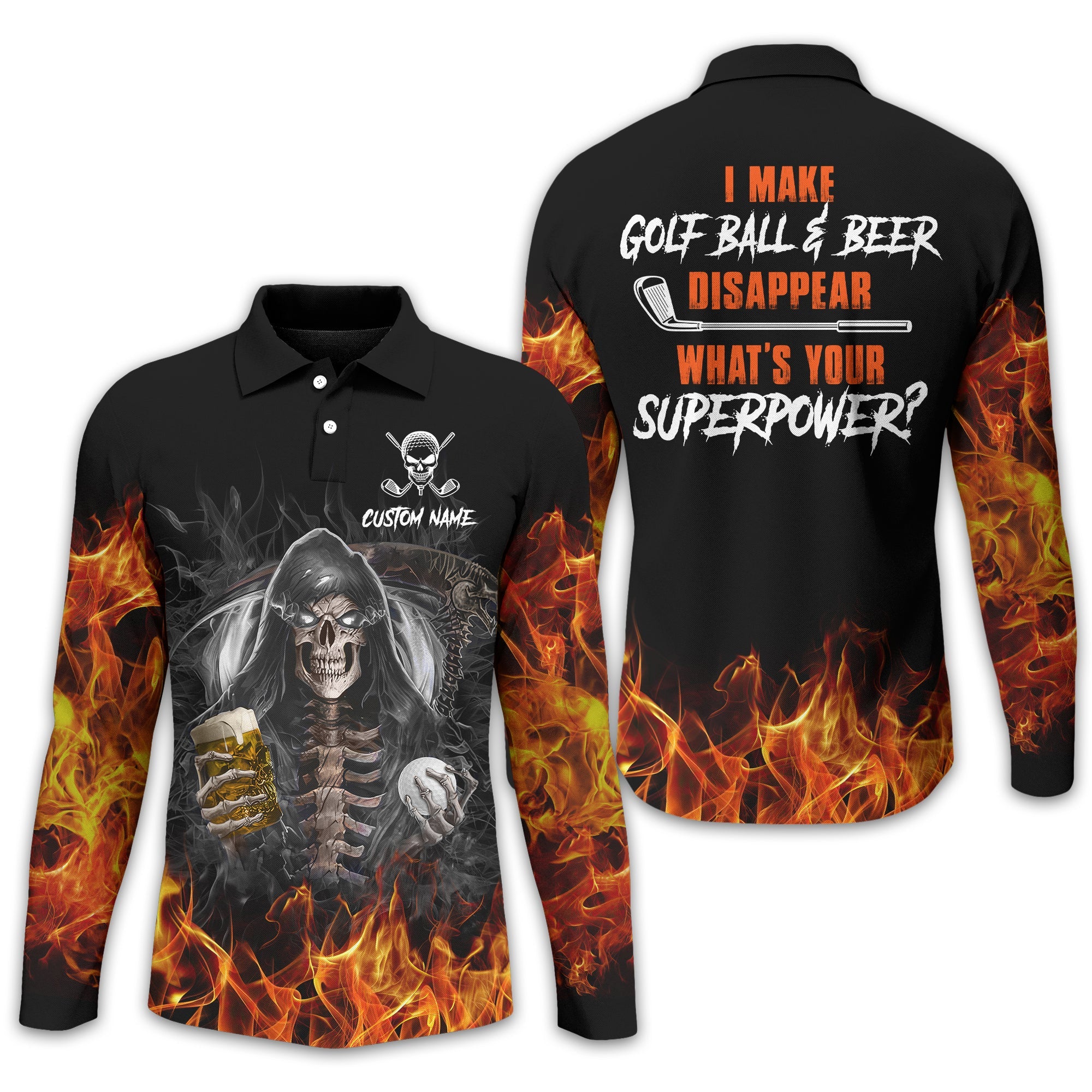 I Make Golf Ball And Beer Disappear Custom Golf Polo Shirt, Skull Golf Shirt, Gift For Golfers