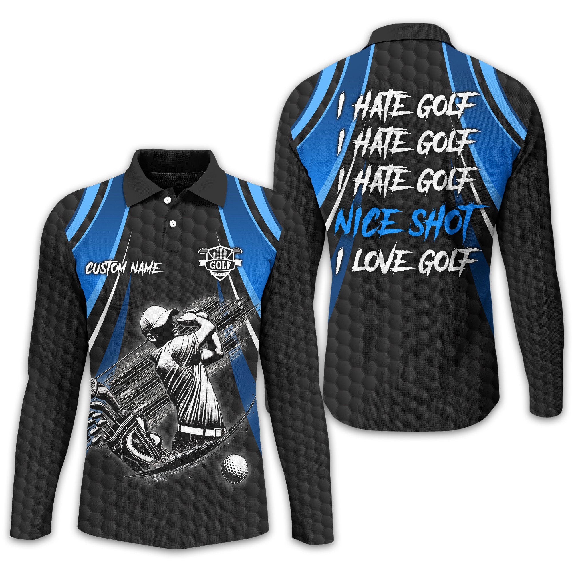 I Hate Golf Custom Men's Golf Polo Shirt, Funny Golf Shirt, Gift For Golfer