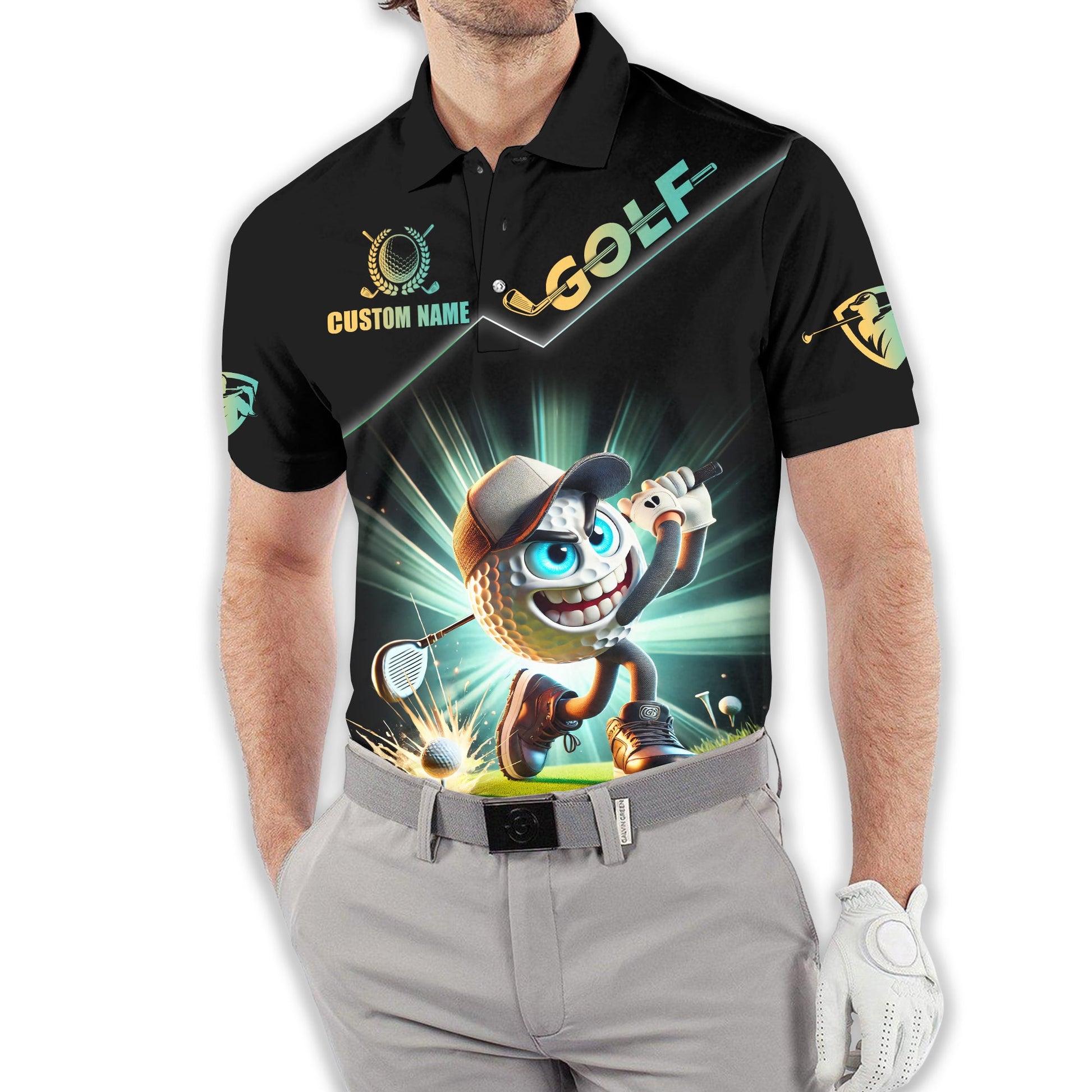 Funny Golf Ball, Custom Funny 3D Men's Golf Polo Shirt, Golfing Apparel, Gift For Golfers