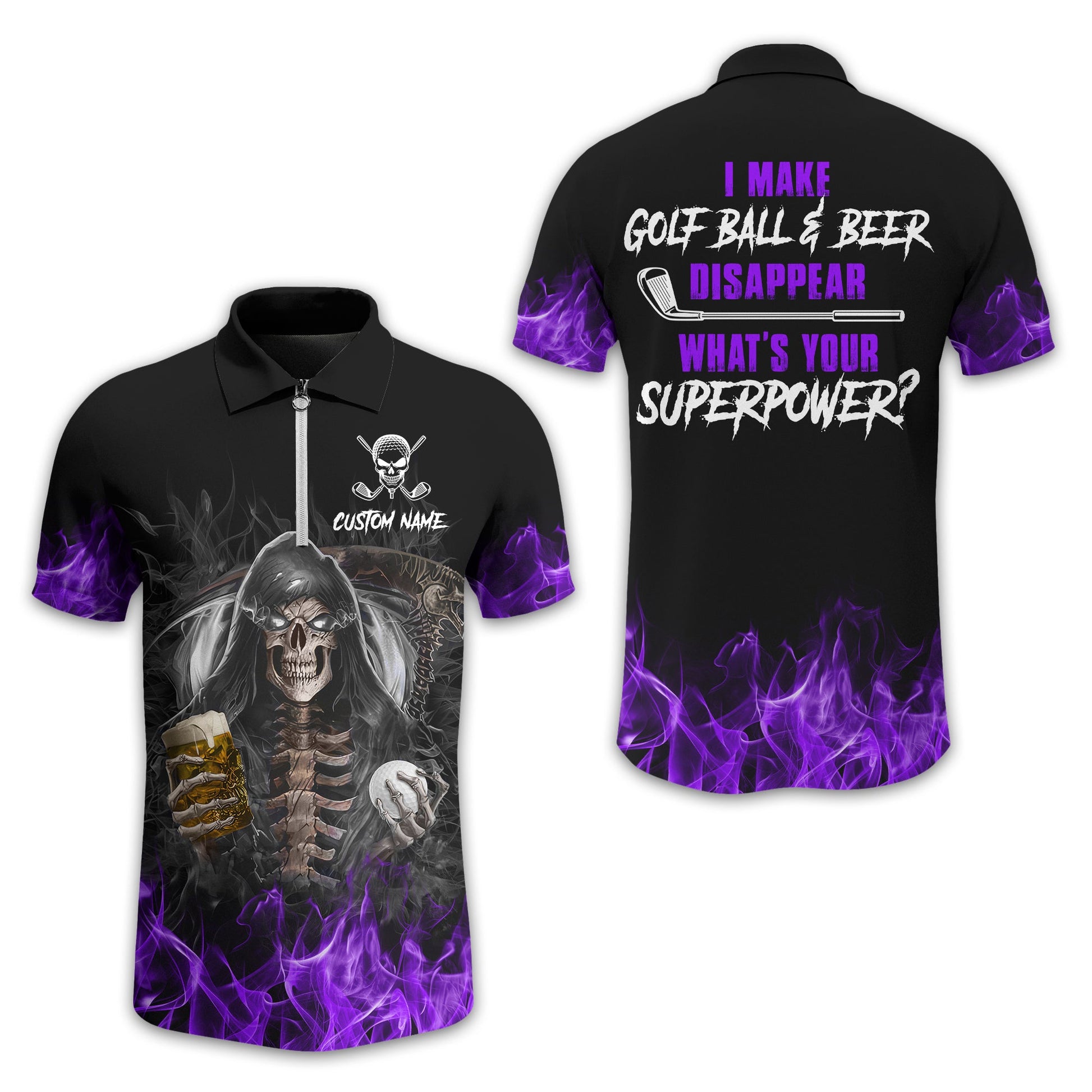 I Make Golf Ball And Beer Disappear Custom Golf Polo Shirt, Skull Golf Shirt, Gift For Golfers